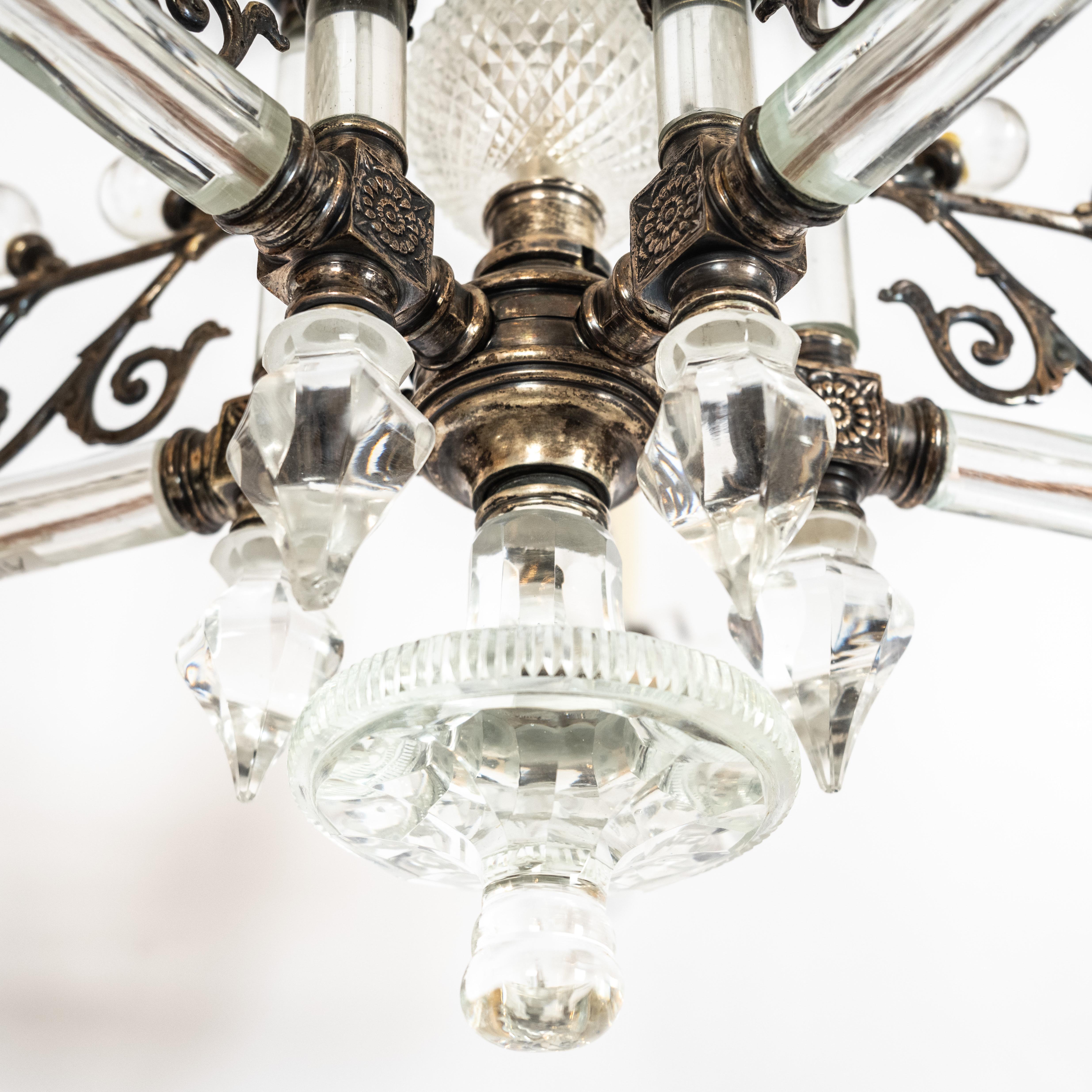 F & C Osler Chandelier Silver and Glass 5 Light For Sale 2