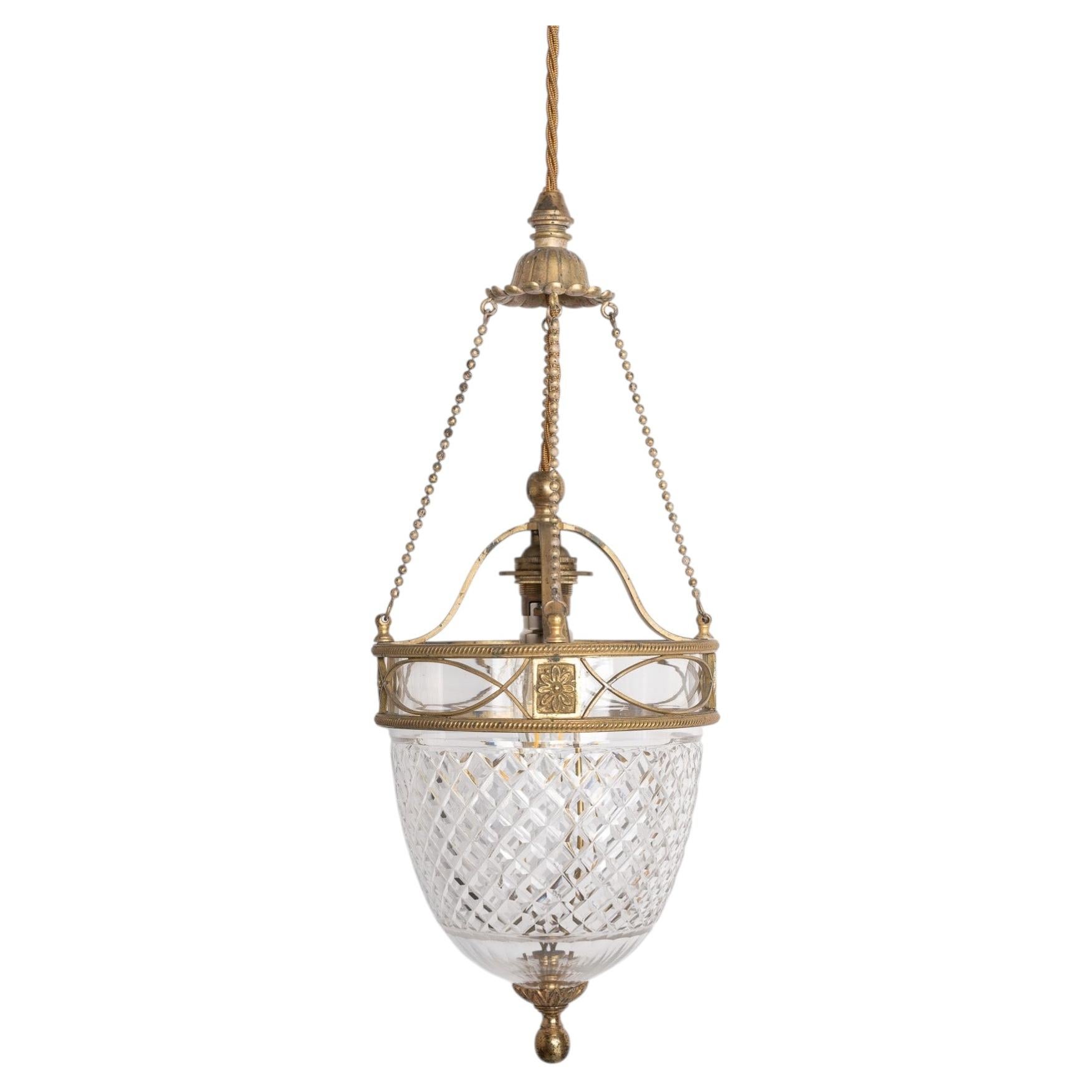 F. & C. Osler Cut Crystal Pendant Lights in Gilt Brass Frames, Rare Set of Five