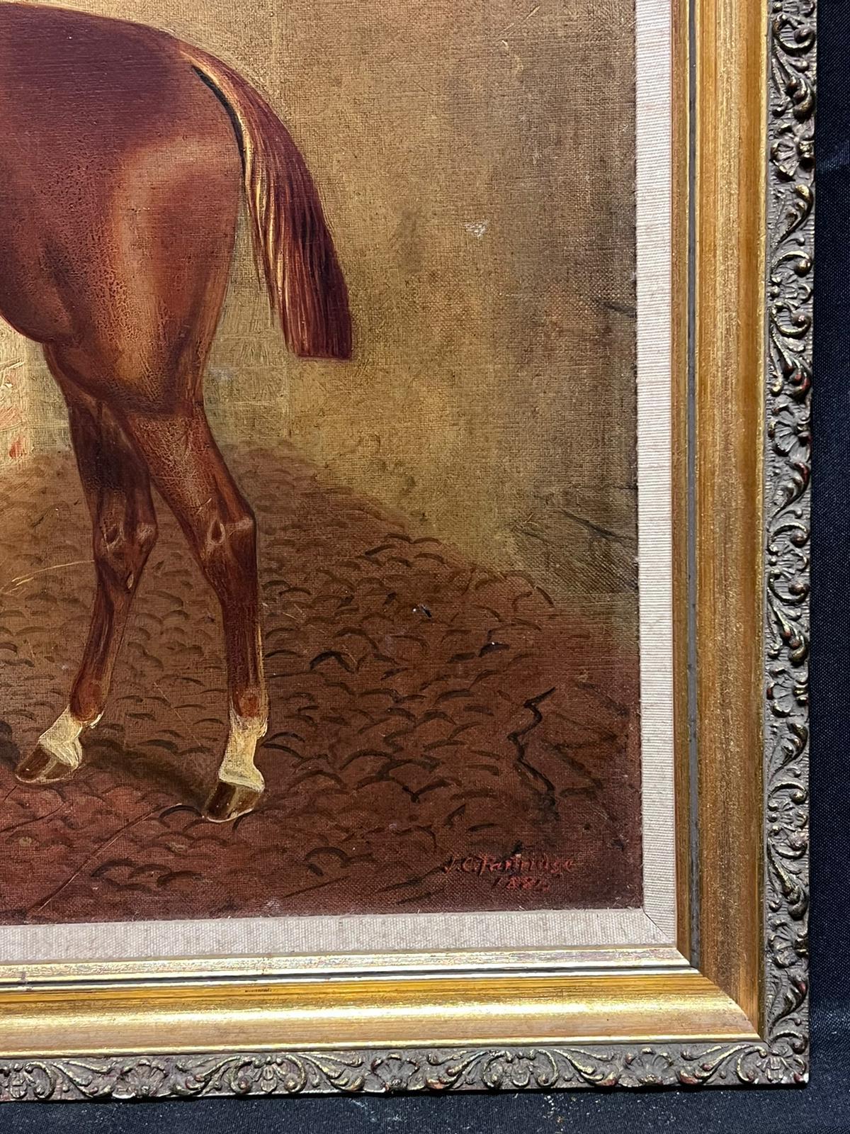 Fine 19th Century British Sporting Art Oil Painting Horse in Stable Interior For Sale 9
