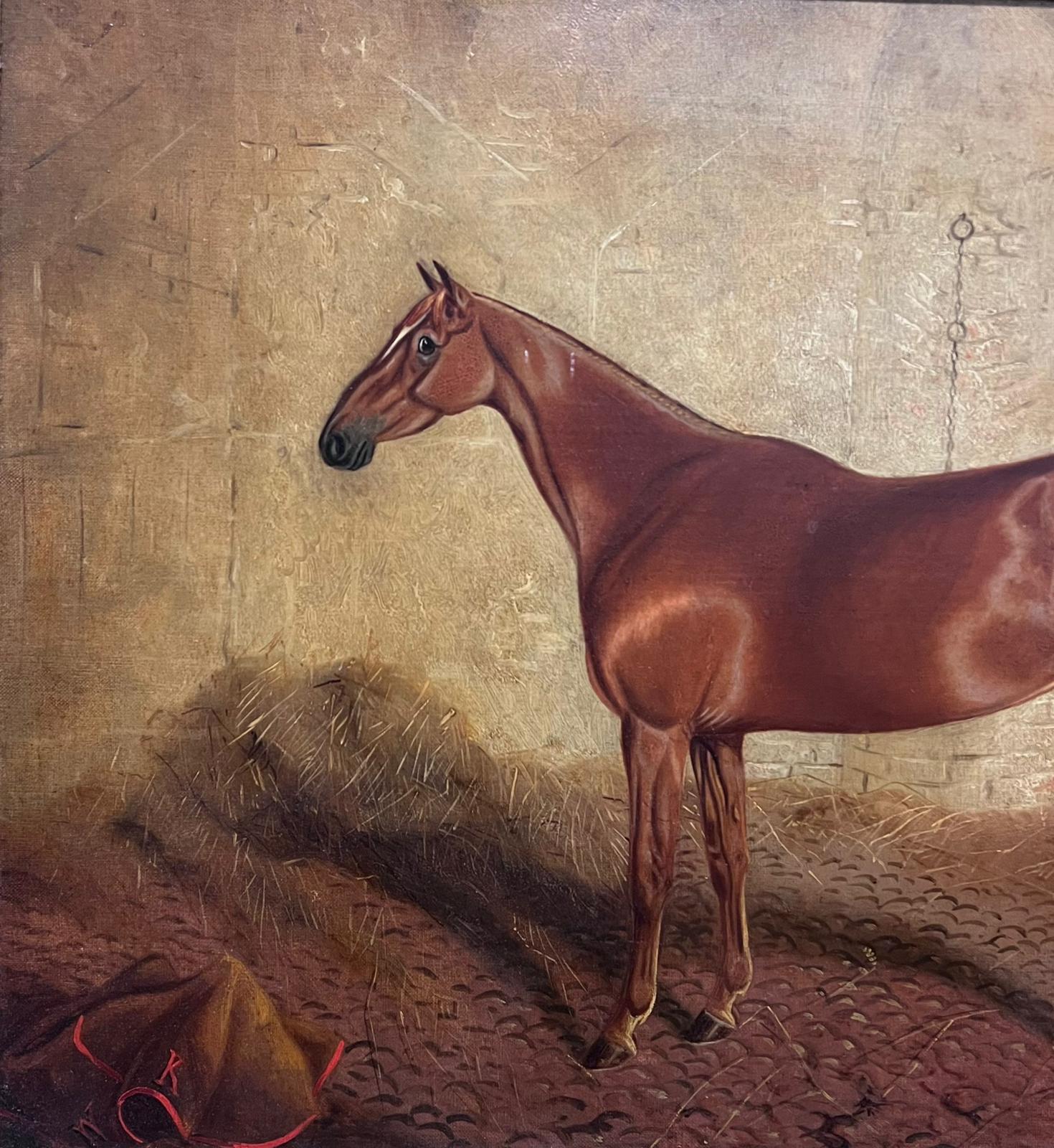 Fine 19th Century British Sporting Art Oil Painting Horse in Stable Interior For Sale 6