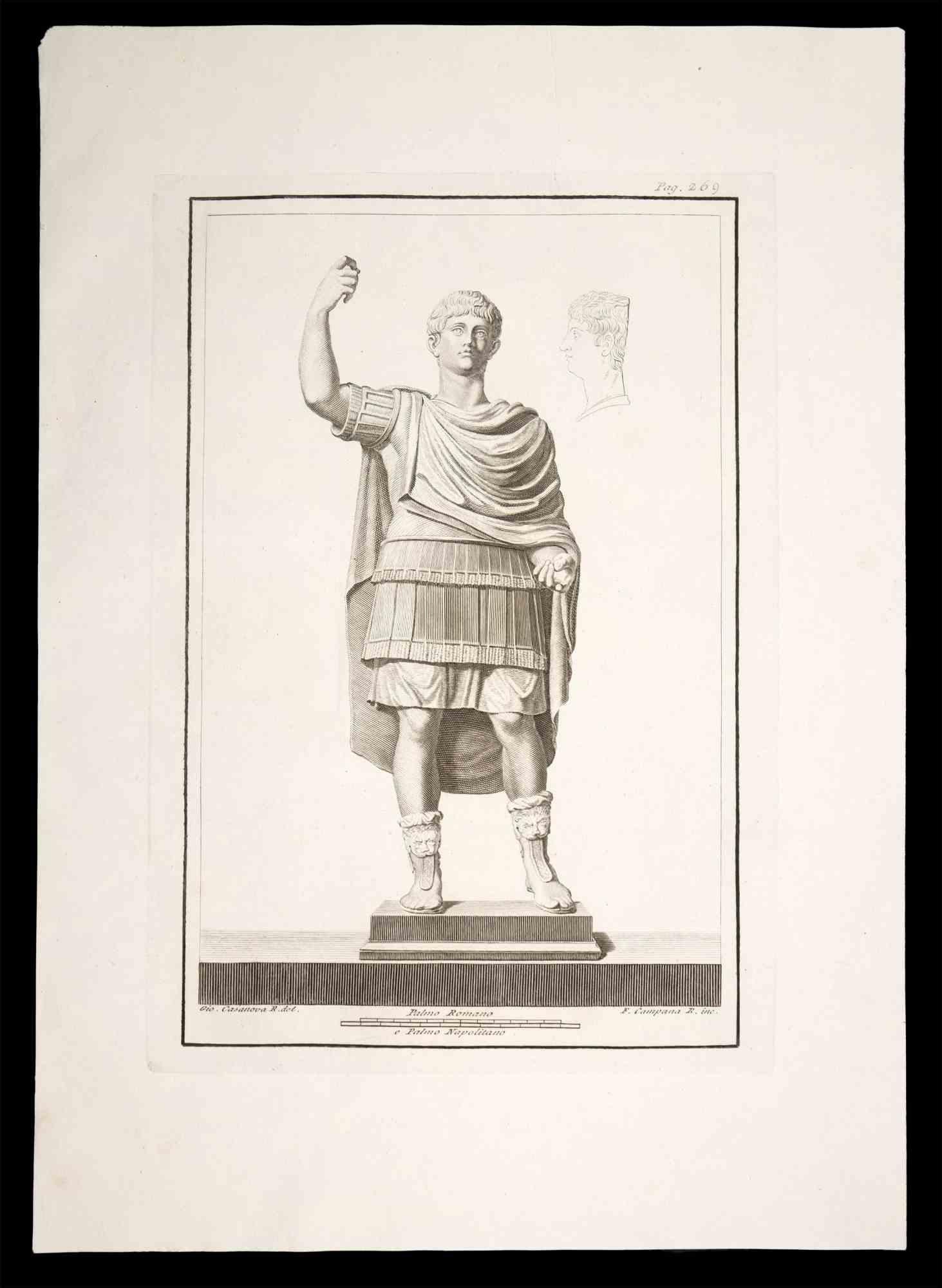 Antike römische Statue - Original-Radierung auf Papier - 18. Jahrhundert