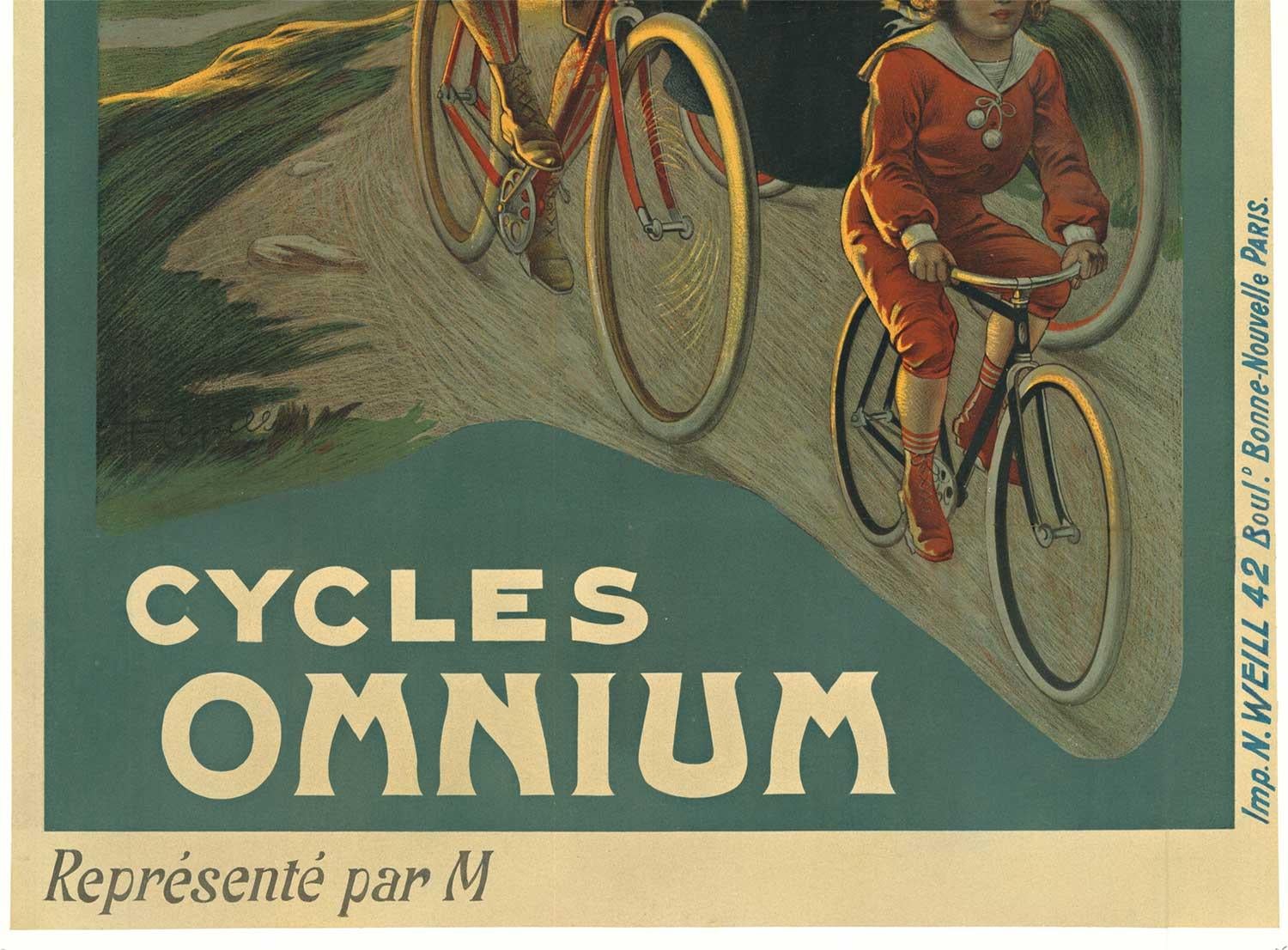 Affiche originale de vélo « Cycles Omnium » du début du siècle - Art nouveau Print par F. Capelli