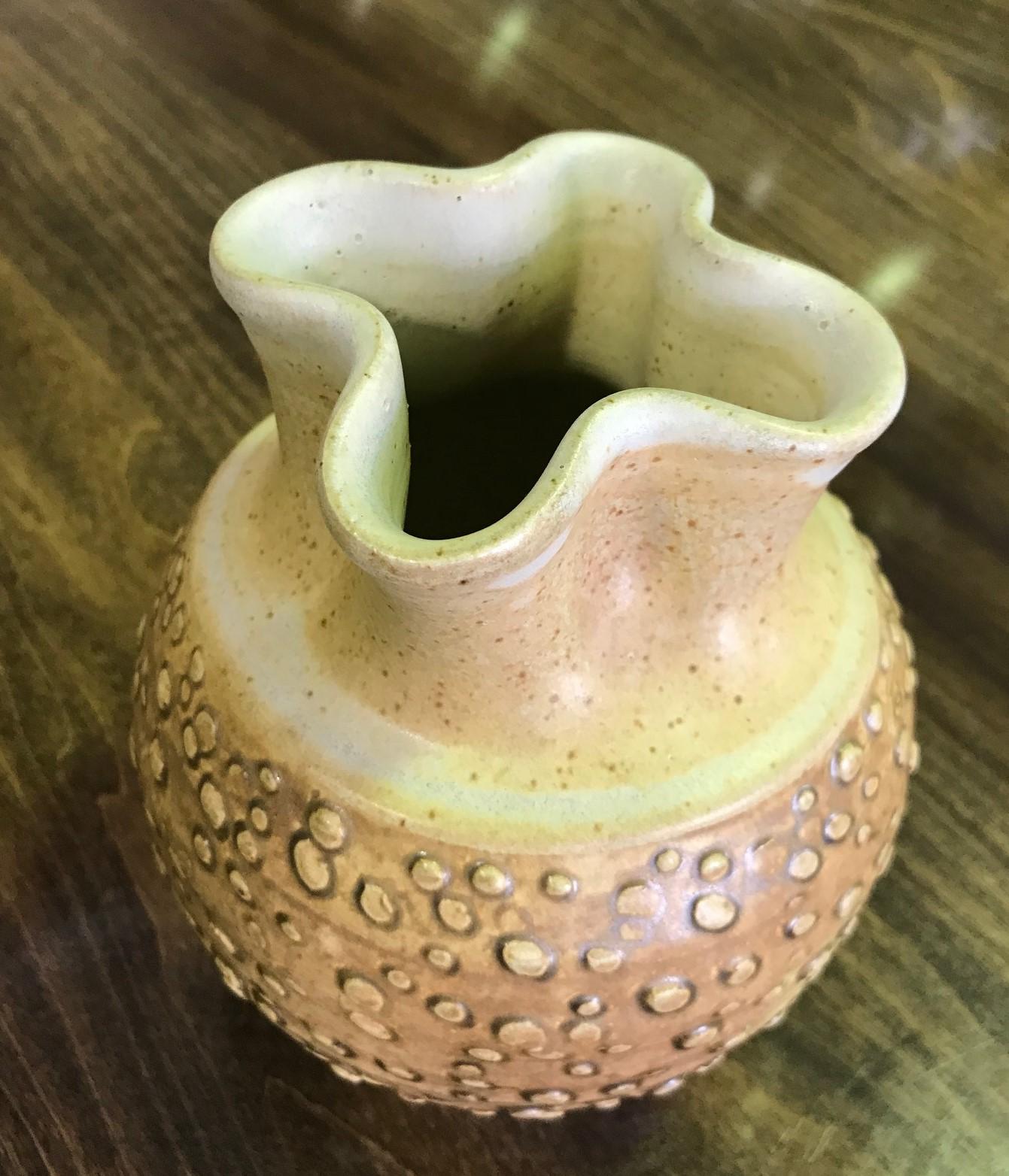 Mid-Century Modern F. Carlton Ball Signed Midcentury Ceramic Pottery Glazed Studio Pinched Vase