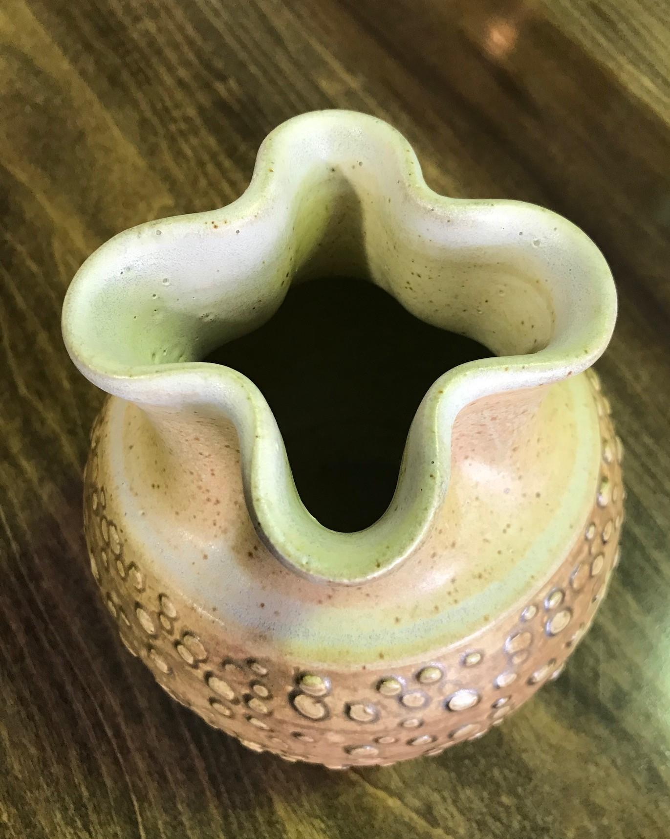 American F. Carlton Ball Signed Midcentury Ceramic Pottery Glazed Studio Pinched Vase