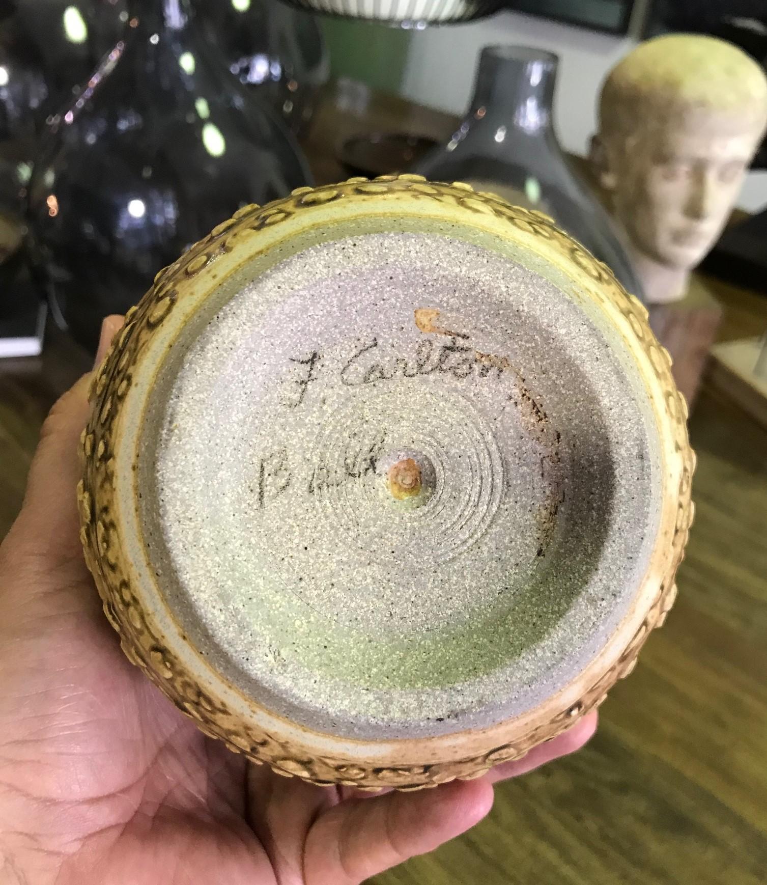 F. Carlton Ball Signed Midcentury Ceramic Pottery Glazed Studio Pinched Vase In Good Condition In Studio City, CA