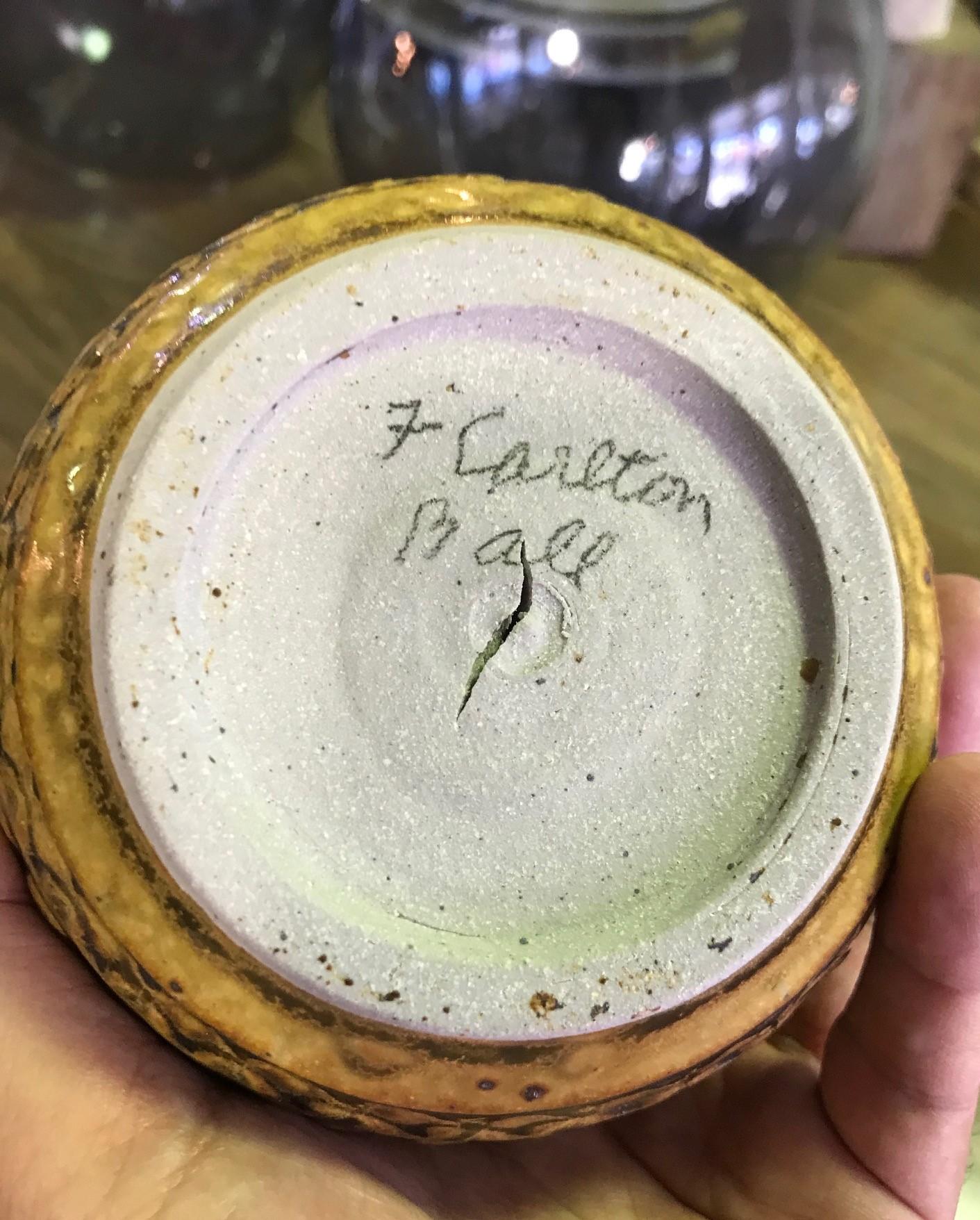 F. Carlton Ball Mid-Century Modern Signed Ceramic Pottery Glazed Studio Vase In Good Condition In Studio City, CA