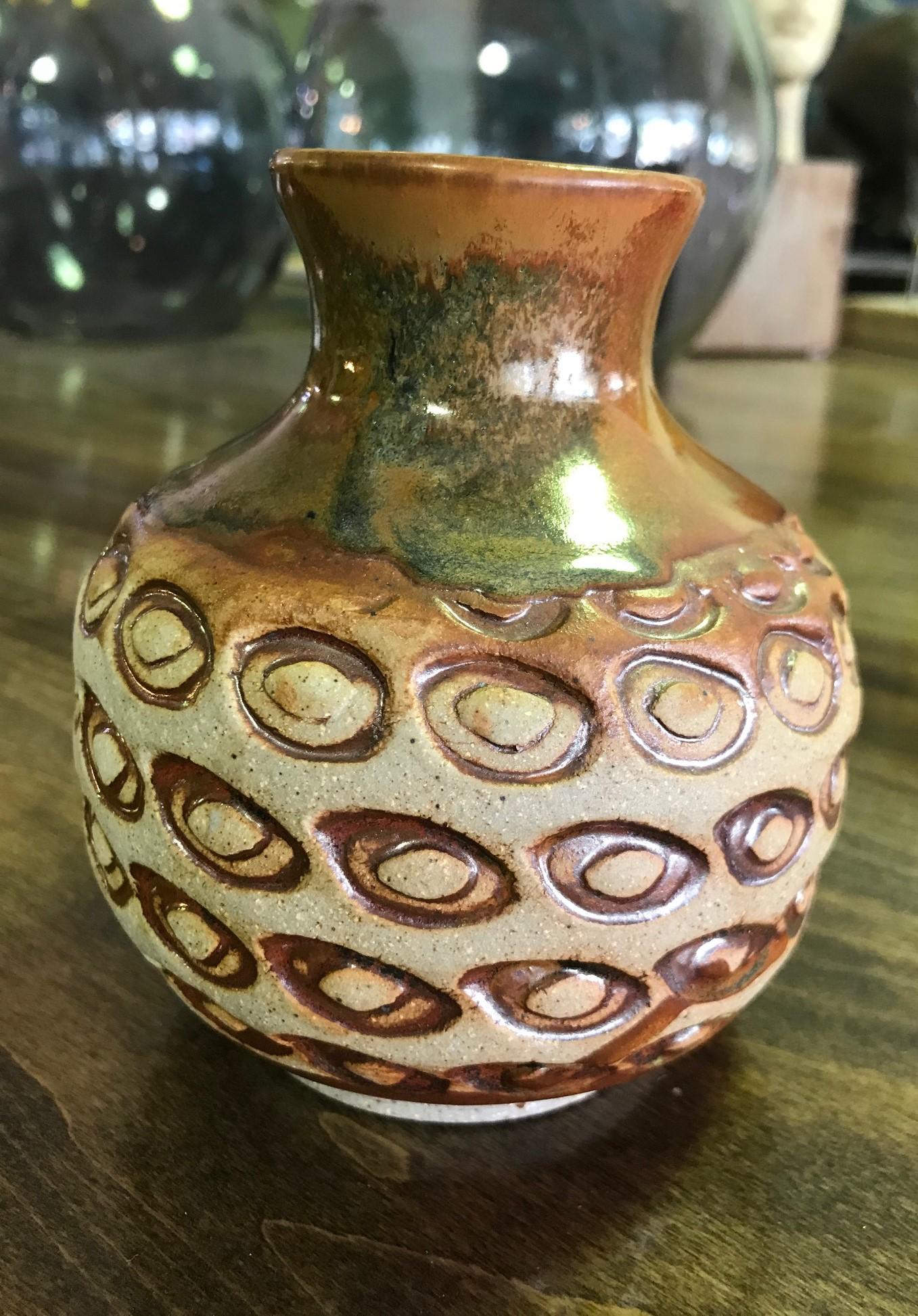 Mid-Century Modern F. Carlton Ball Signed Midcentury Ceramic Pottery Patterned Glazed Studio Vase
