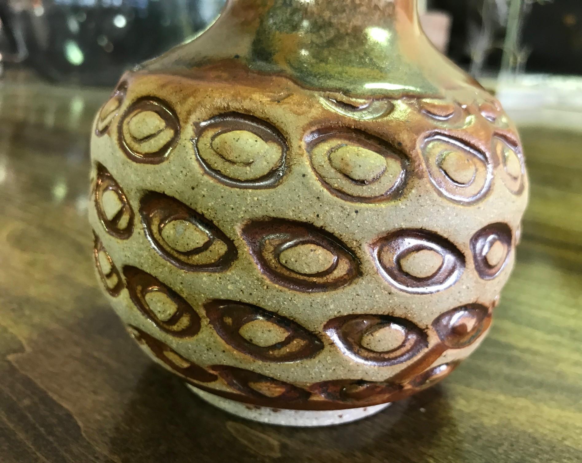 American F. Carlton Ball Signed Midcentury Ceramic Pottery Patterned Glazed Studio Vase