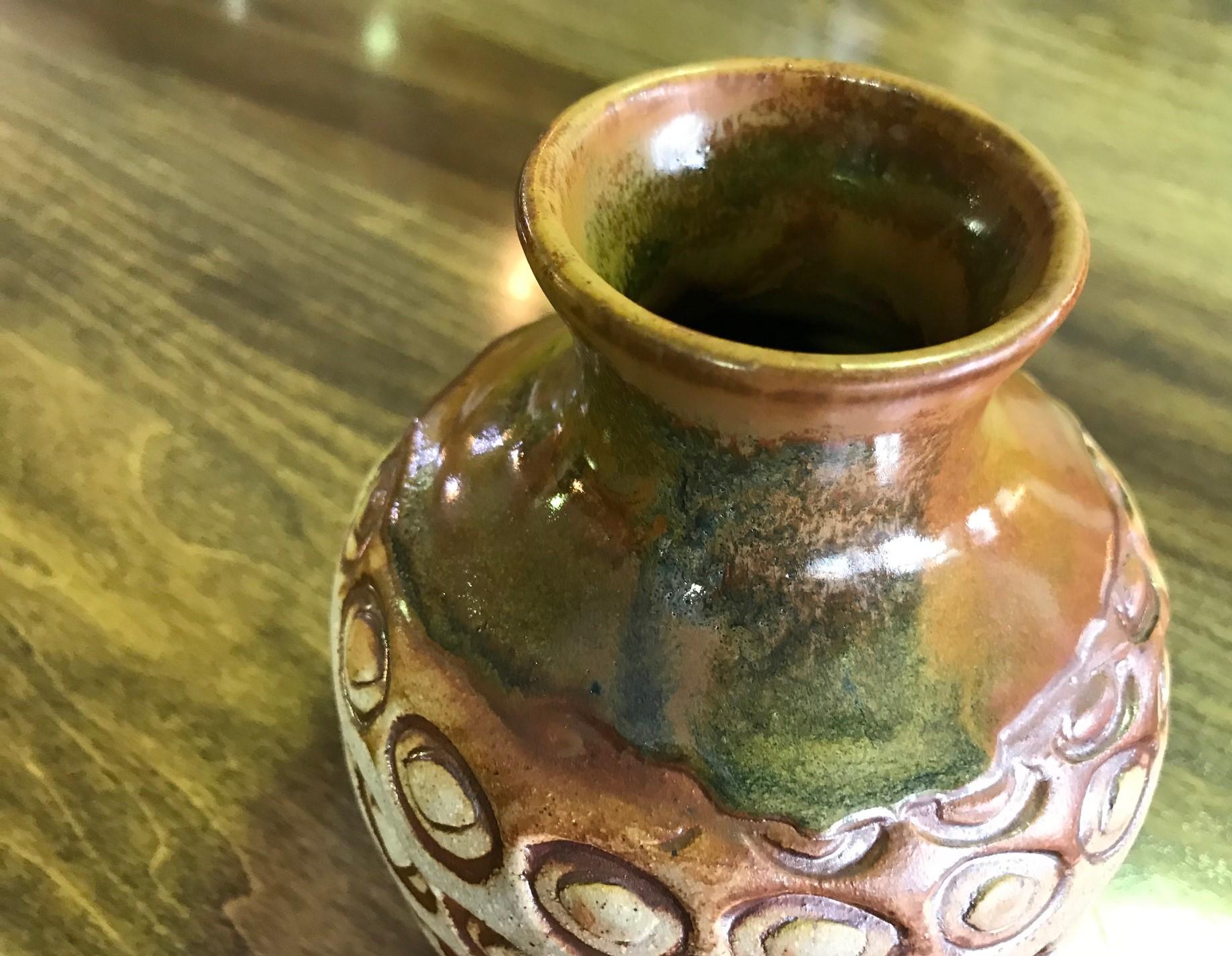 F. Carlton Ball Signed Midcentury Ceramic Pottery Patterned Glazed Studio Vase In Good Condition In Studio City, CA