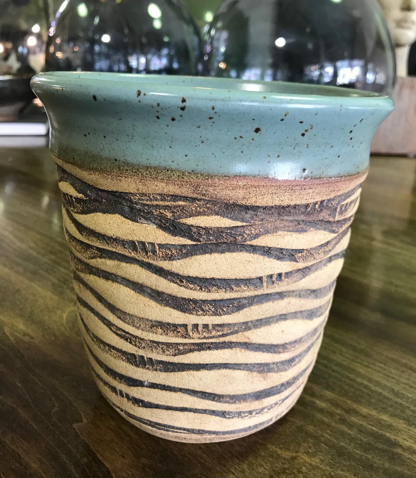 American F. Carlton Ball Signed Midcentury Ceramic Pottery Turquoise Glazed Bowl Vase