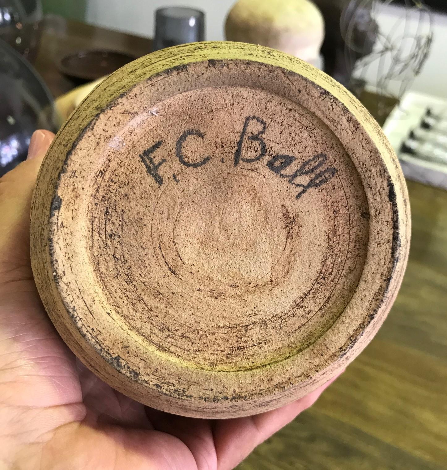 Earthenware F. Carlton Ball Signed Midcentury Ceramic Pottery Turquoise Glazed Bowl Vase