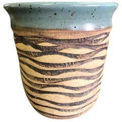F. Carlton Ball Signed Midcentury Ceramic Pottery Turquoise Glazed Bowl Vase