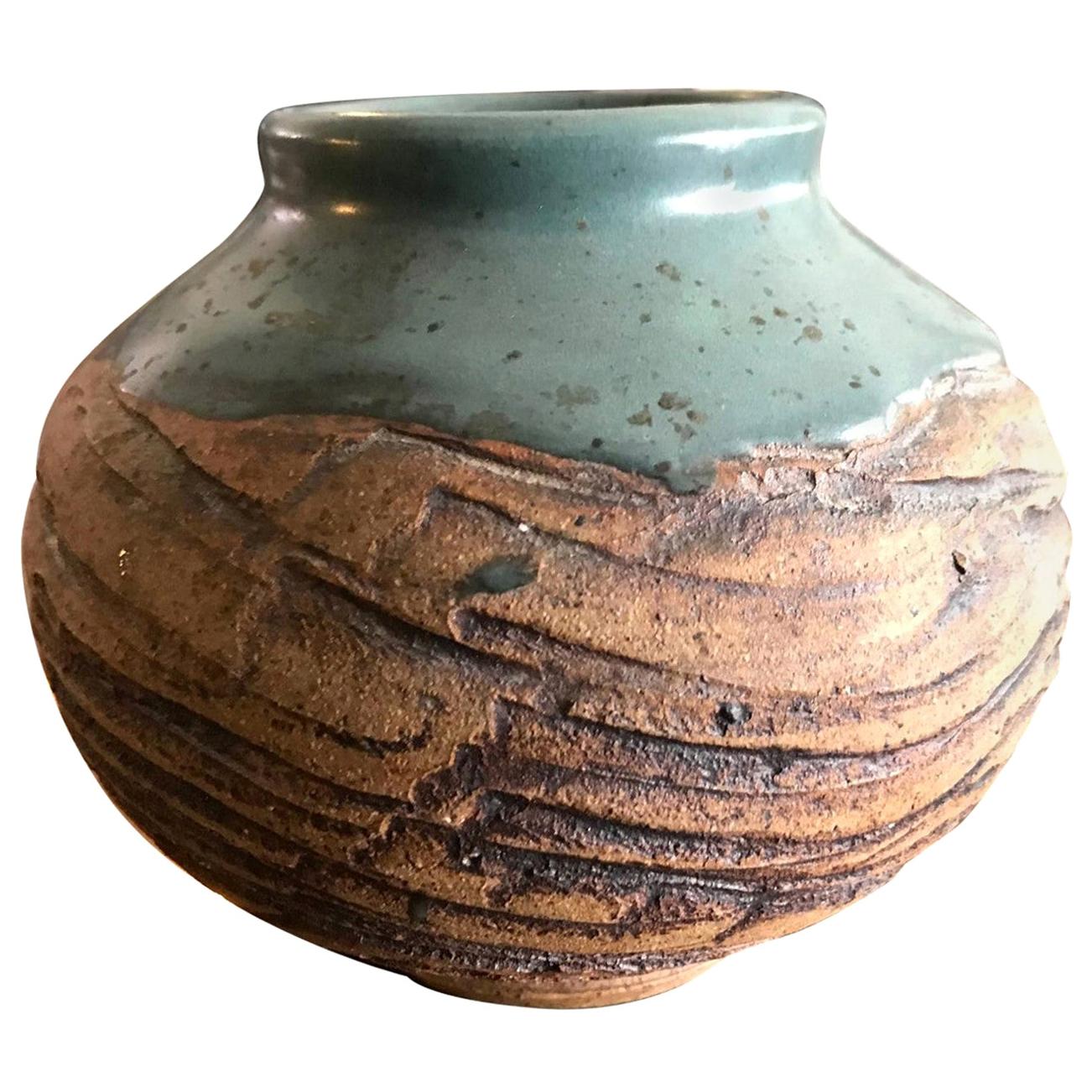 F. Carlton Ball Signed Midcentury Ceramic Pottery Turquoise Glazed Studio Vase