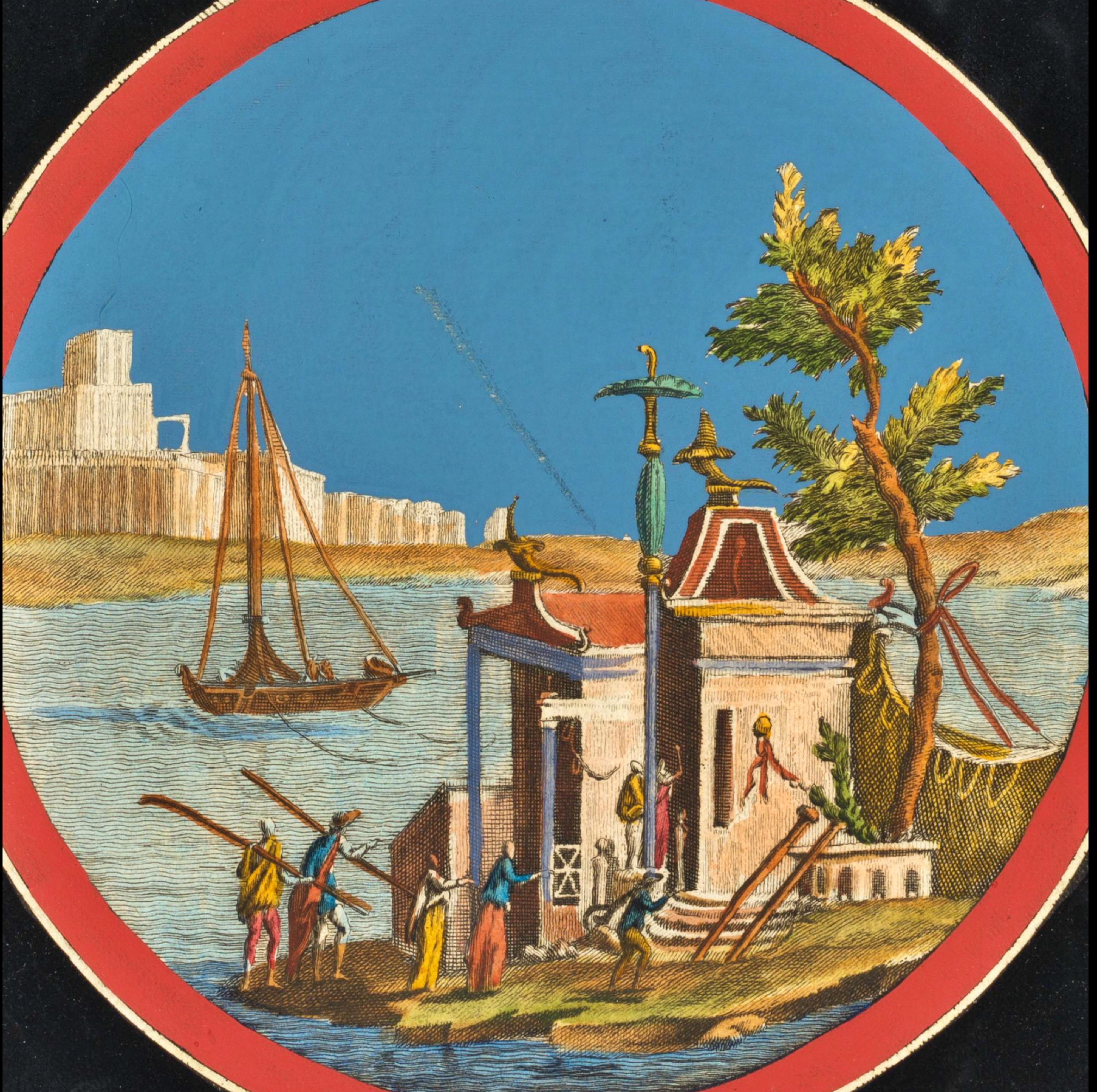 Baroque F. CEPPARULI (*1750) d'après VANNI (*1750), Temple sur une île dans l'eau en vente