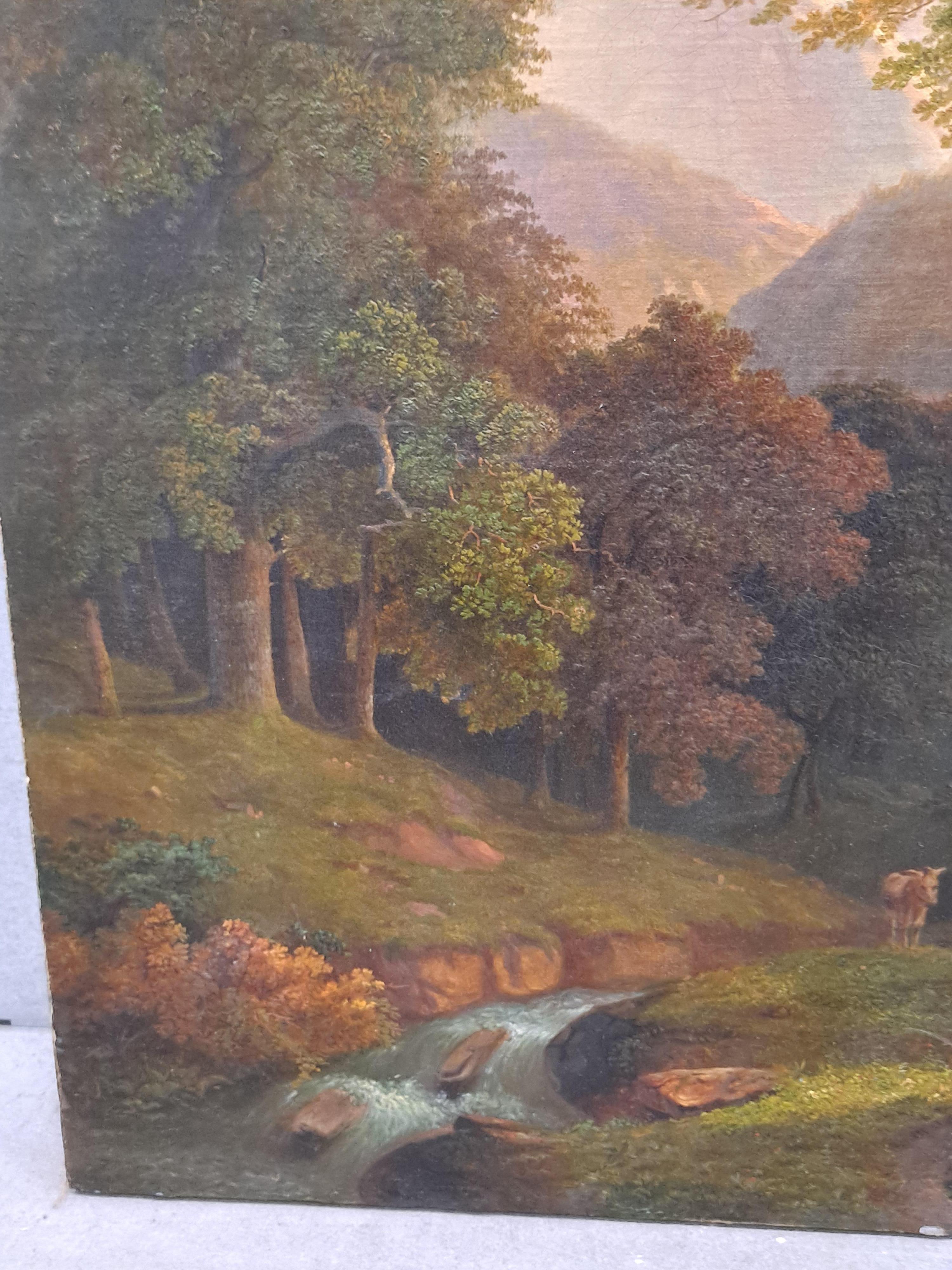 F Cesare Bimerman (1821-1890) Waldlandschaft mit Reisenden und Vieh.

Öl auf Leinwand 

Relined 

29x35.37