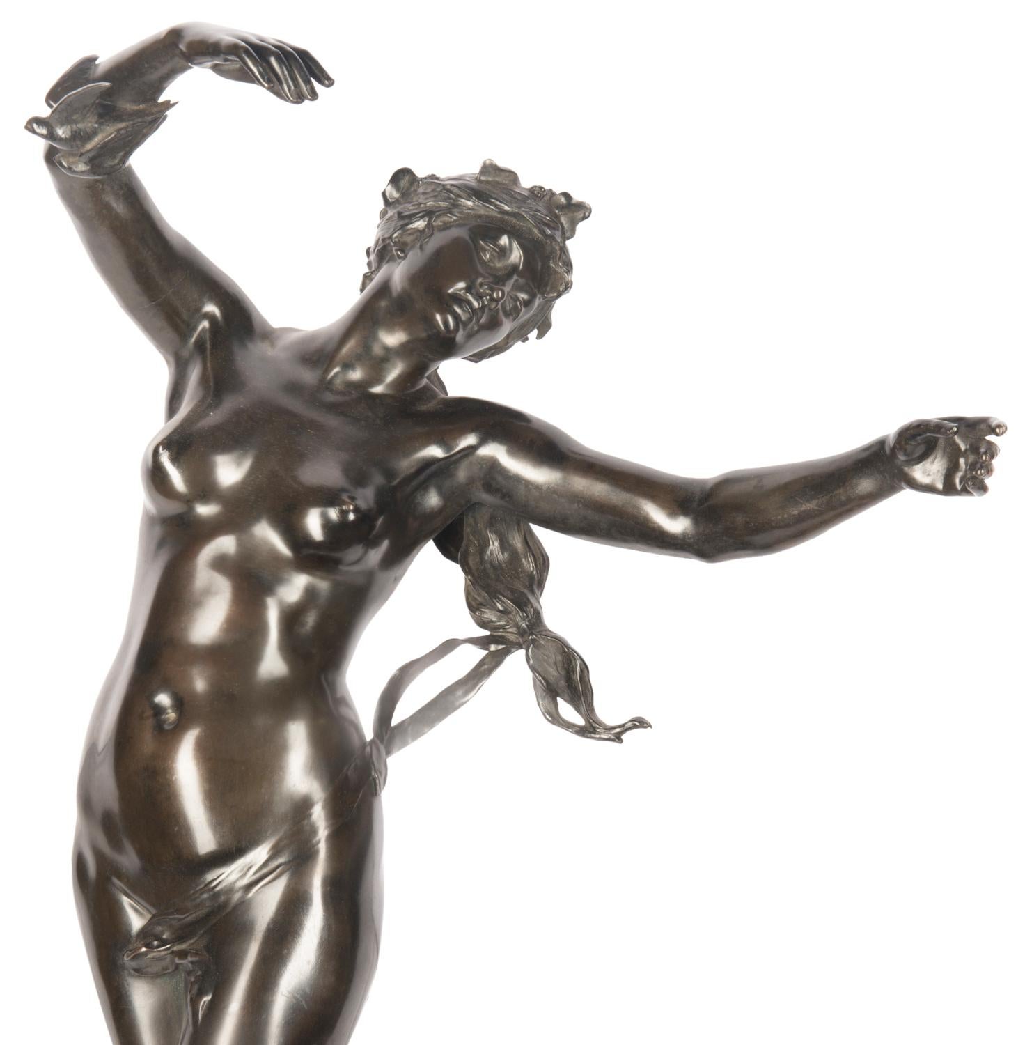 Eine sehr gute Bronzestudie aus dem 19. Jahrhundert, die ein junges, nacktes, tanzendes Mädchen darstellt, mit dem Titel 
