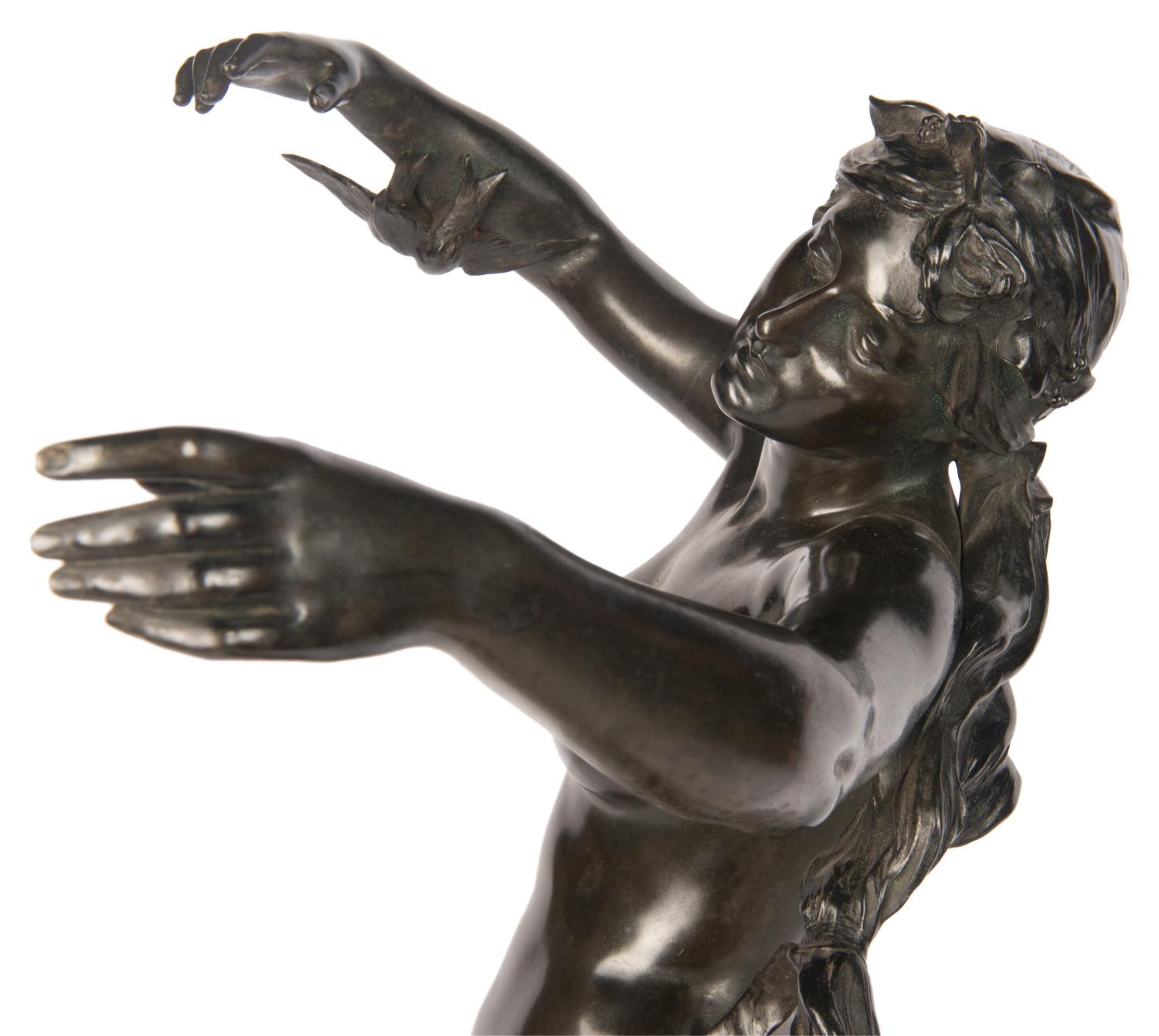 F. Charpentier, Nackte Bronzebronze eines jungen Mädchens, tanzend, 19. Jahrhundert im Angebot 2