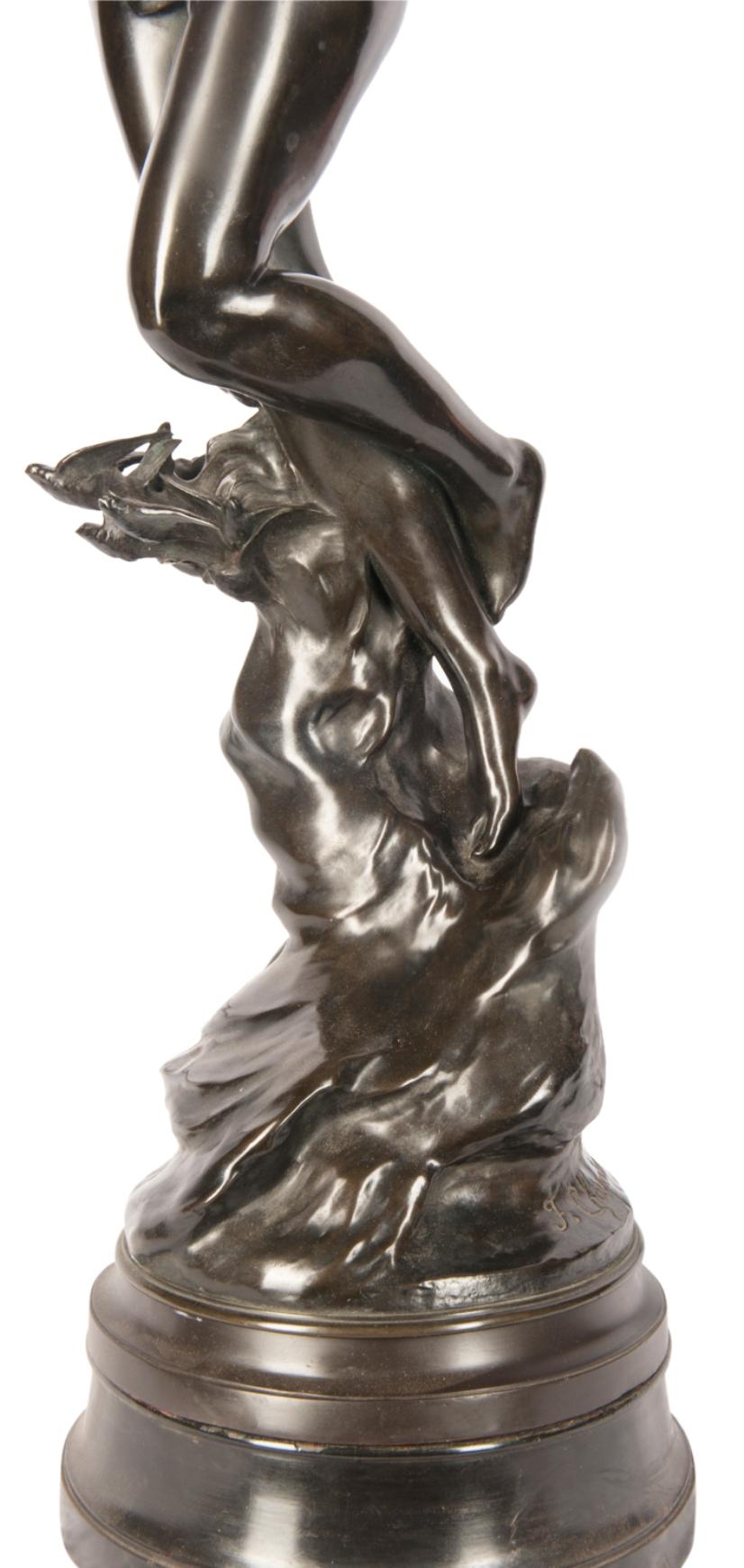 F. Charpentier, Nackte Bronzebronze eines jungen Mädchens, tanzend, 19. Jahrhundert im Angebot 4