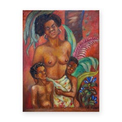 Warm-Toned Abstract Figurative Black Art Portrait of a Mother with Children