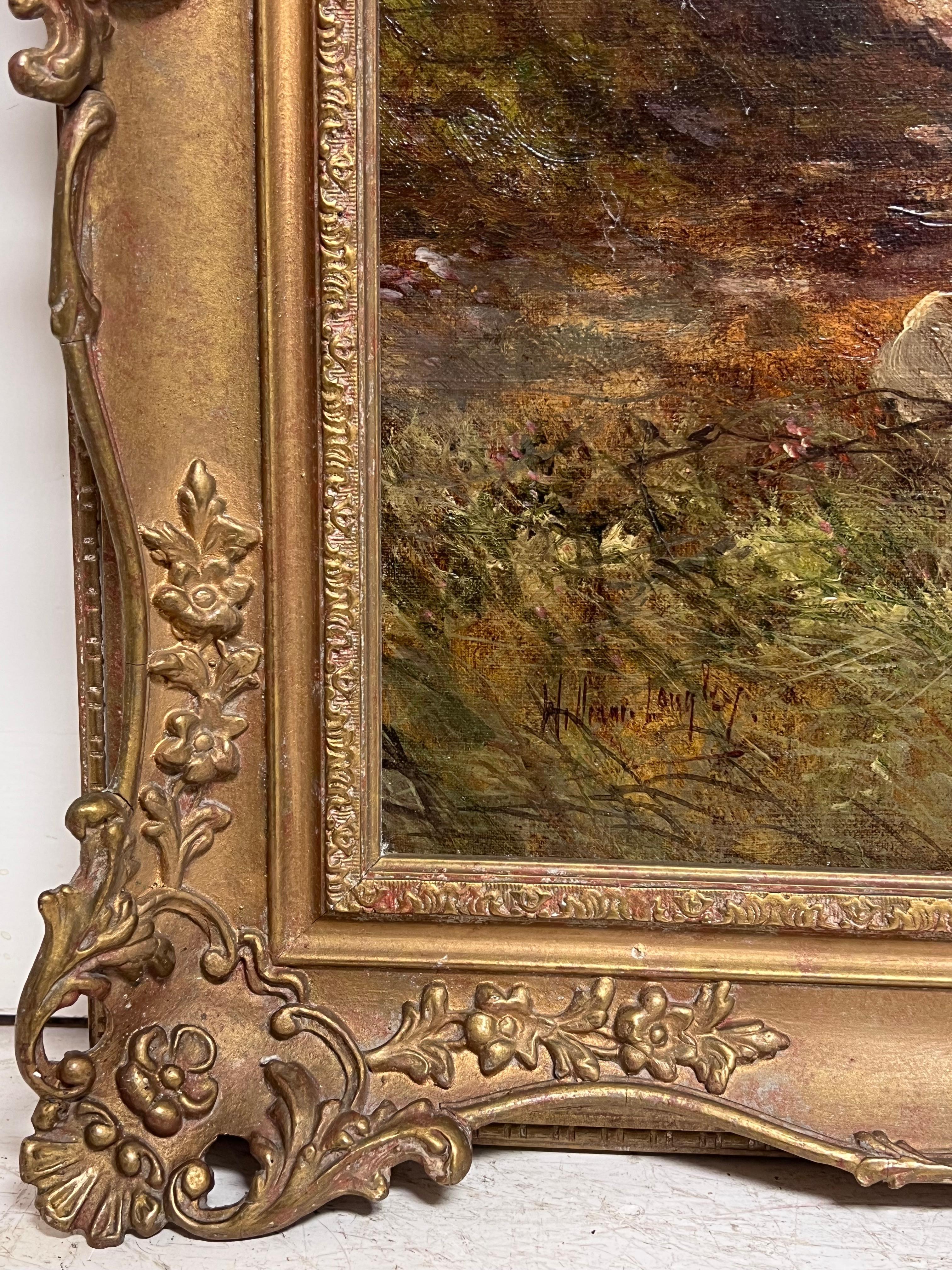 Huile ancienne Écosse Highland Loch Valley Cottages Path Mountains Dramatic Sky en vente 4