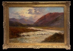 Antique Oil Scottish Highlands Rapid River Flowing Highlands Glencoe Scotland