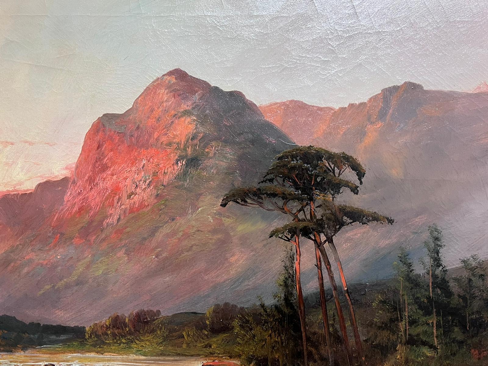 Antique Scottish Highland Landscape Fast Flowing River Valley Sunset Mountains For Sale 5
