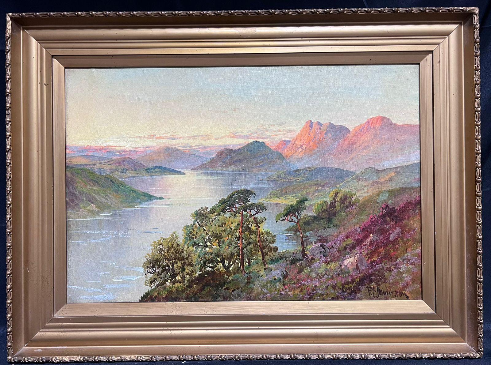 The Highland Loch
signed by F. E. Jamieson (British 1895-1950)
indistinctly titled verso, most likely a loch in the Trossochs region of Argyll. 
oil painting on canvas, framed
framed: 22 x 30 inches
canvas : 16 x 24 inches
provenance: private