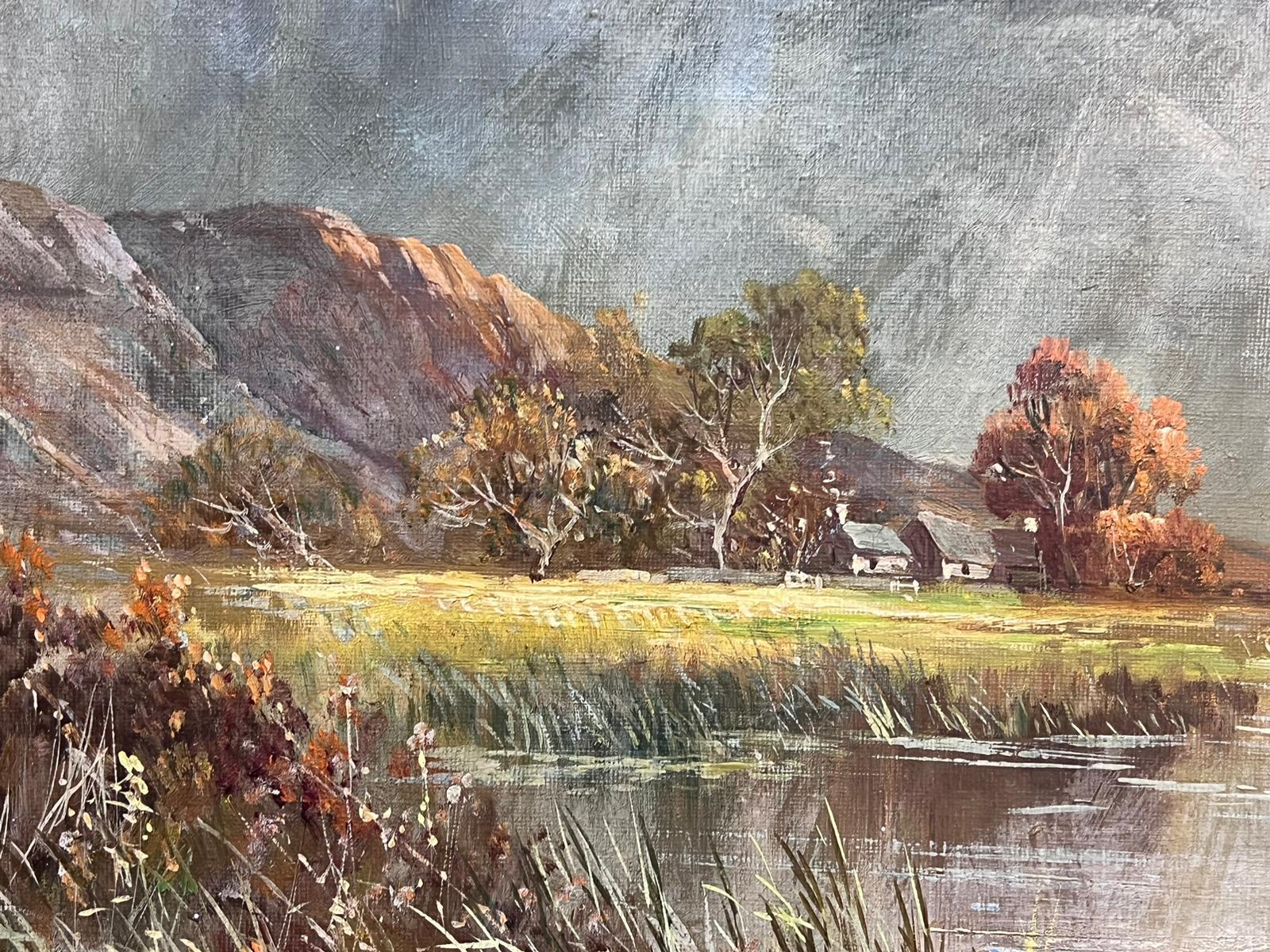 Antique Scottish Highland Landscape Loch Scene Signed Oil Painting on Canvas For Sale 1