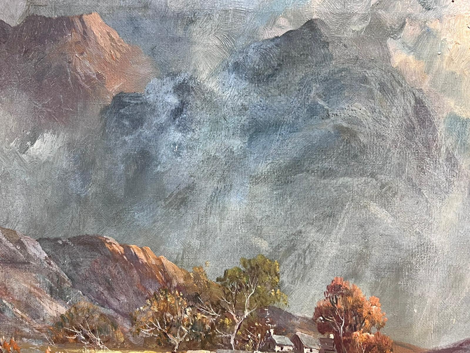 Antique Scottish Highland Landscape Loch Scene Signed Oil Painting on Canvas For Sale 3