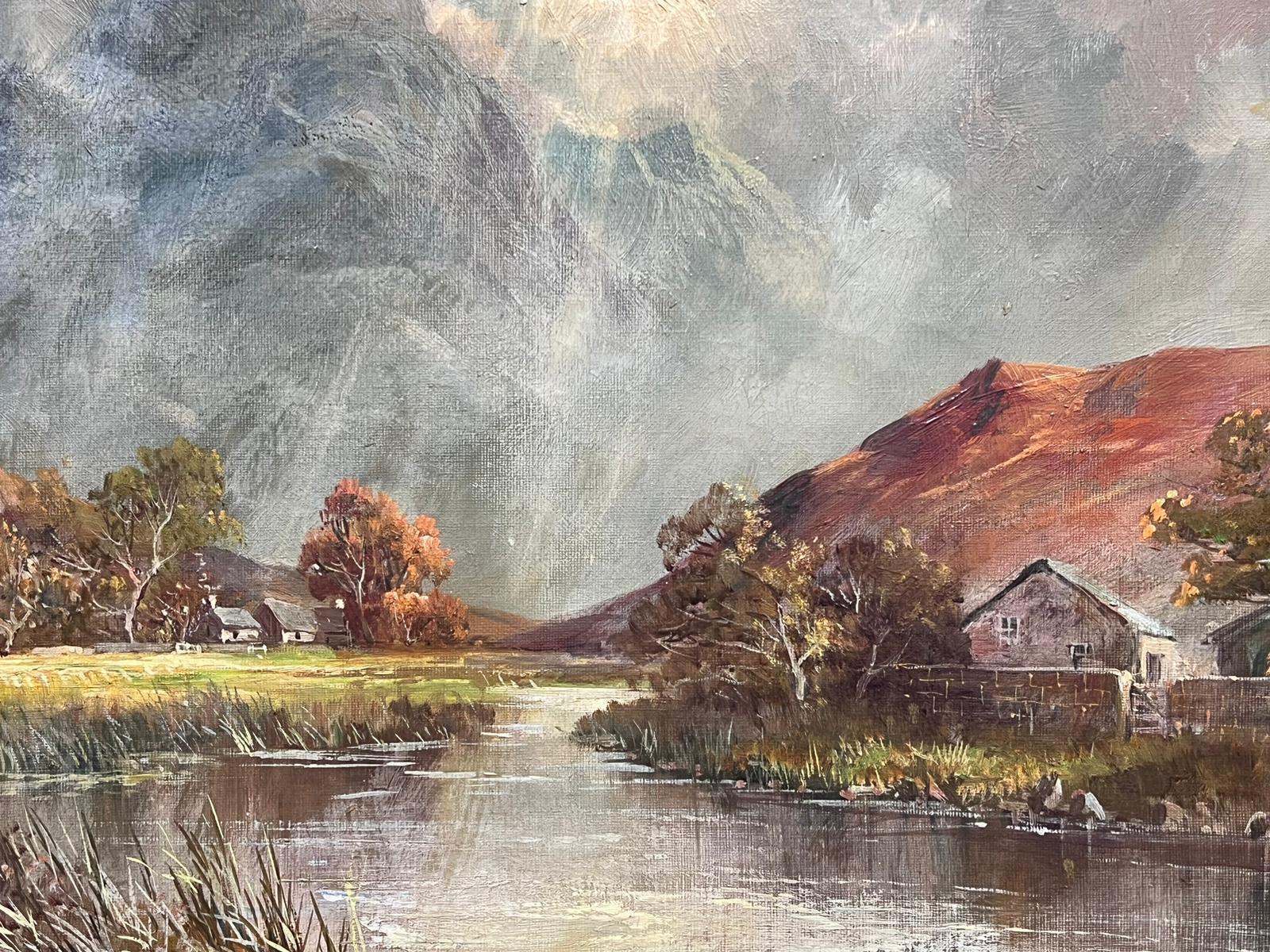 Antique Scottish Highland Landscape Loch Scene Signed Oil Painting on Canvas For Sale 4