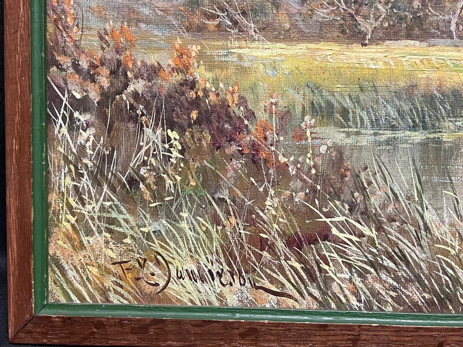 Antique Scottish Highland Landscape Loch Scene Signed Oil Painting on Canvas For Sale 5