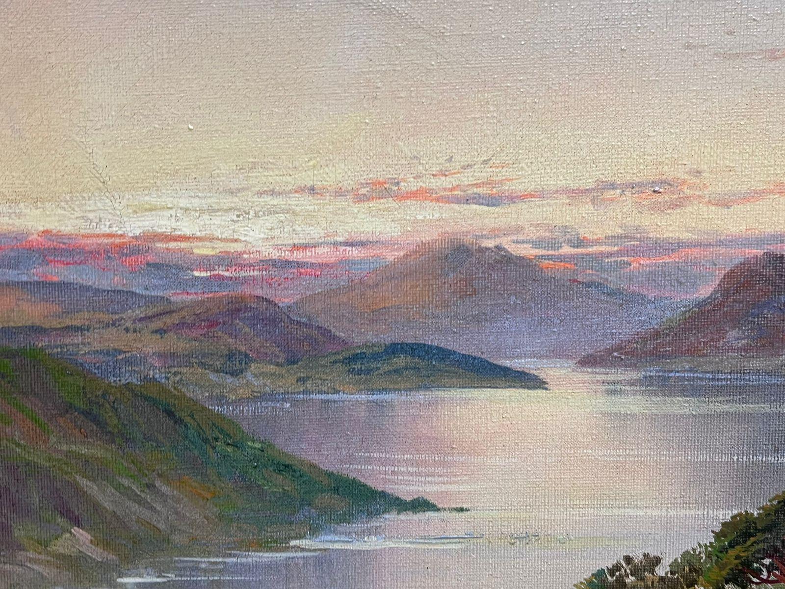 Antique Scottish Highland Landscape Loch Scene Signed Oil Painting on Canvas For Sale 6