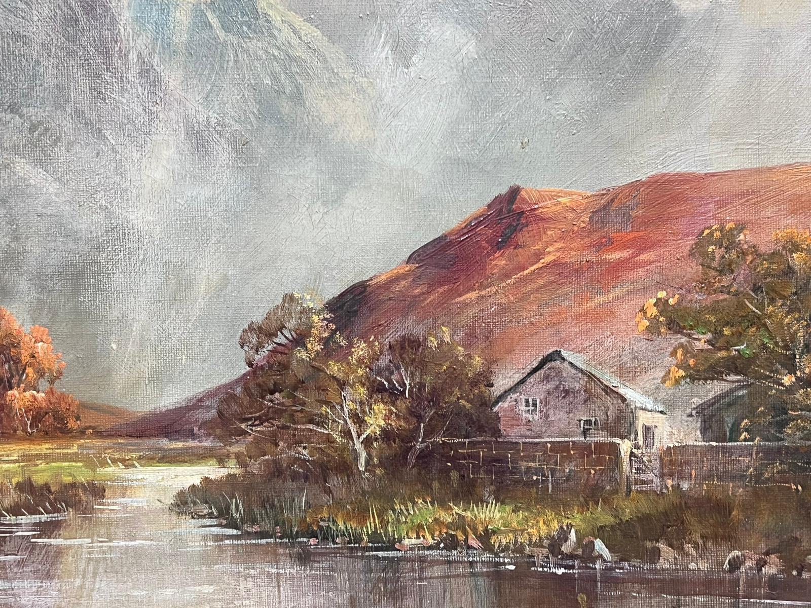 Antique Scottish Highland Landscape Loch Scene Signed Oil Painting on Canvas For Sale 6
