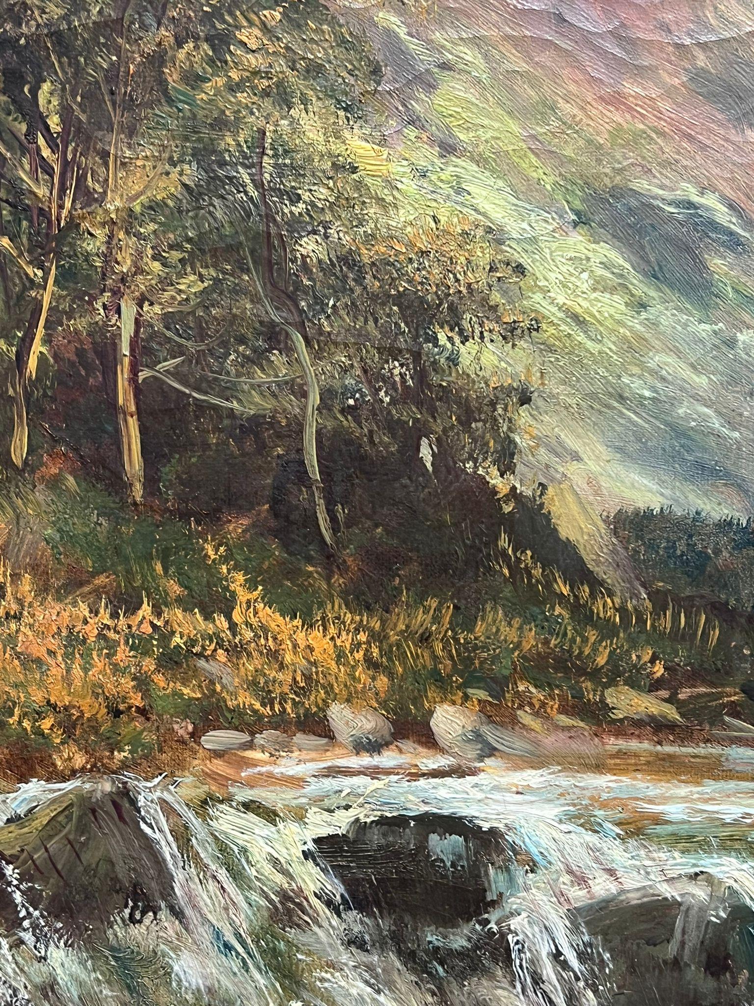 Antique Scottish Highland Landscape Oil Painting Full Spate River in Mountains For Sale 5