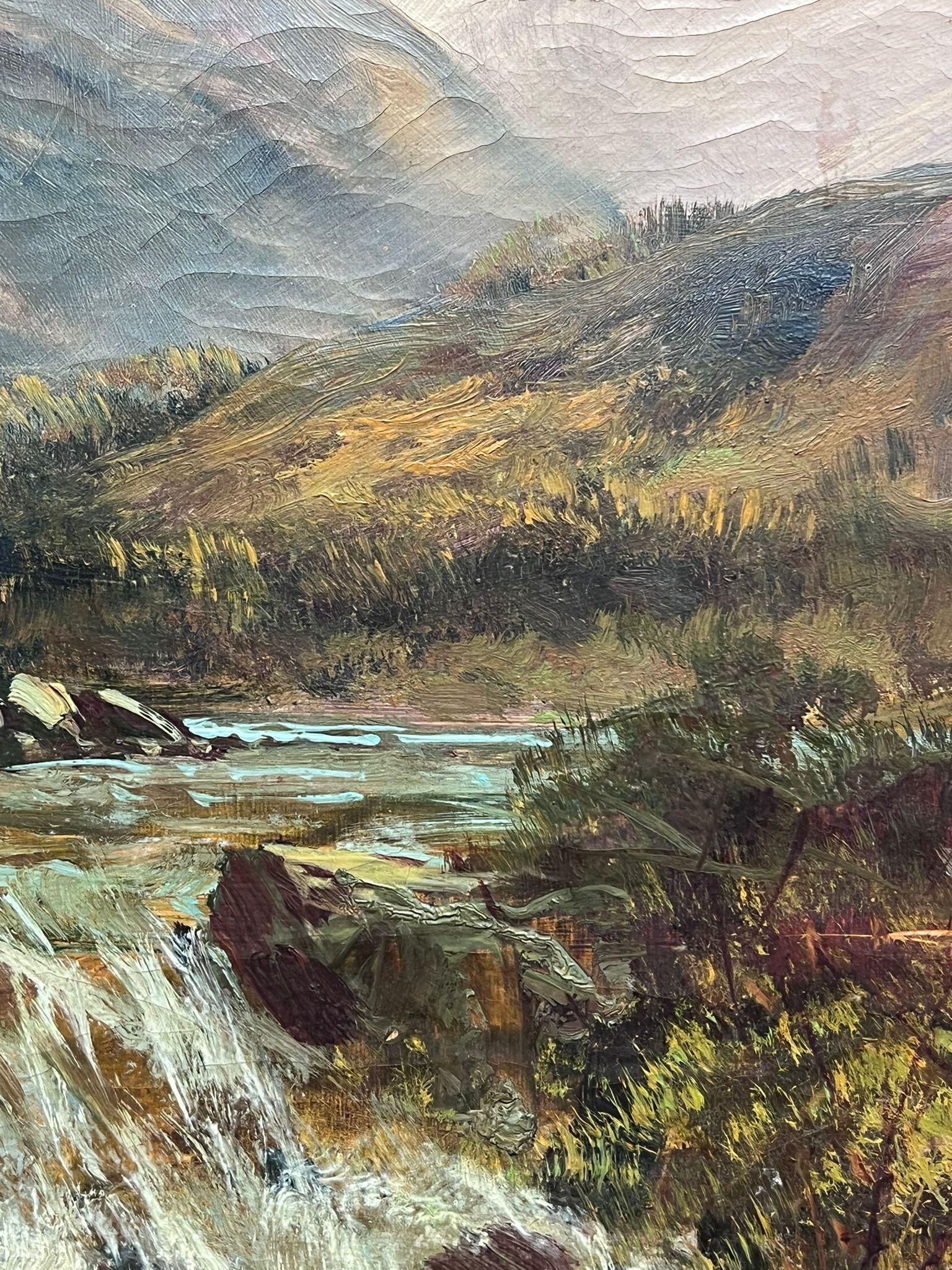 Antique Scottish Highland Landscape Oil Painting Full Spate River in Mountains For Sale 6