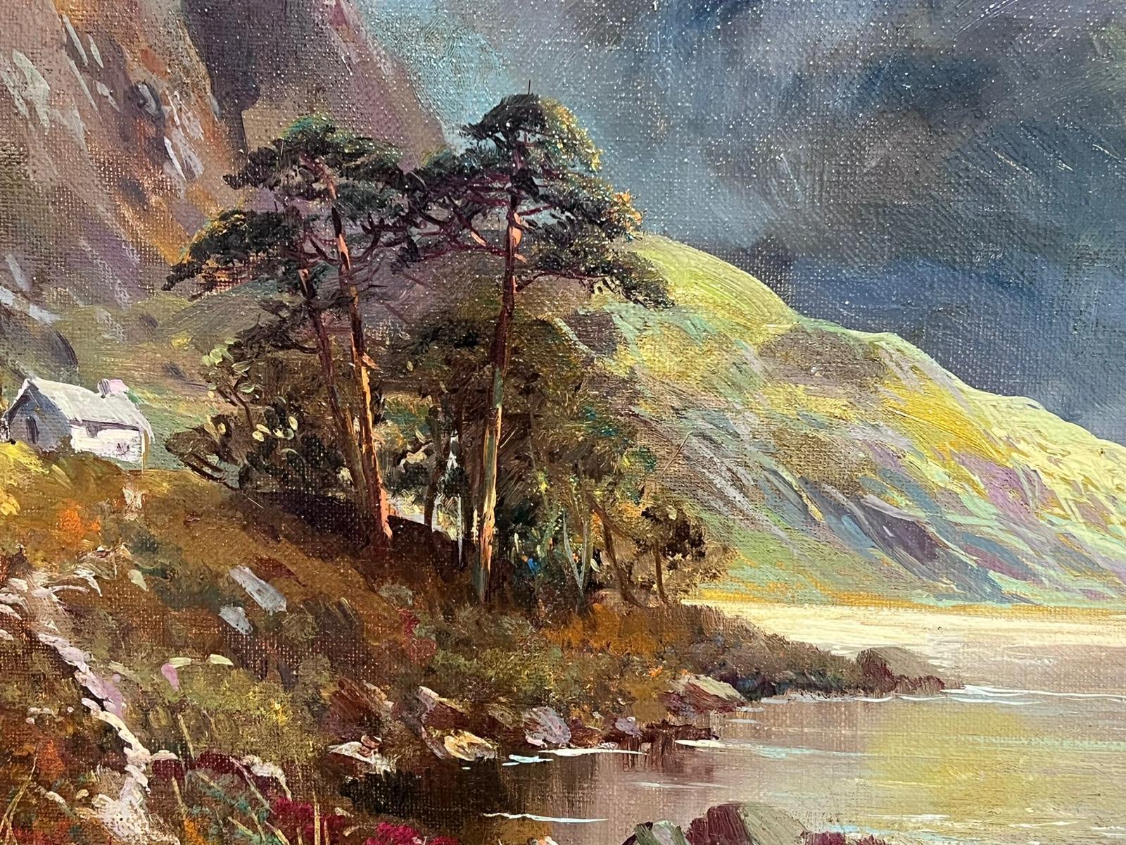 Antique Scottish Highland Landscape Signed Oil Painting Loch in Mountains For Sale 4