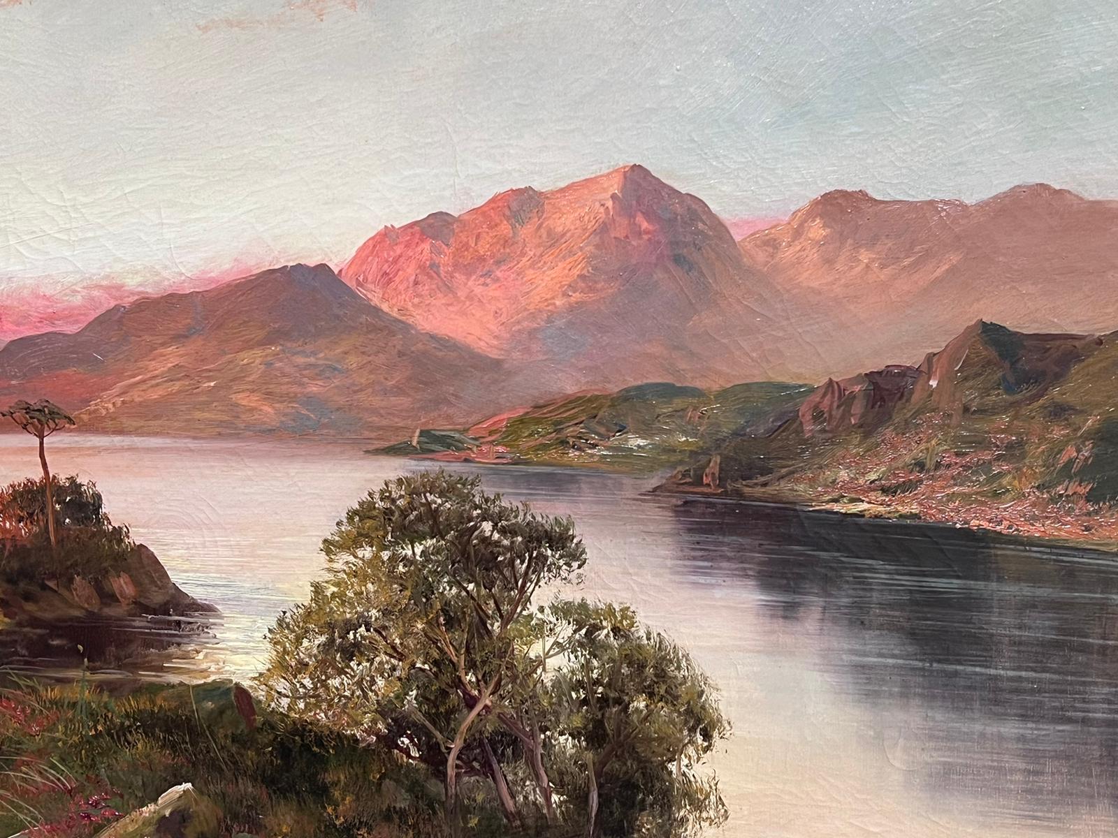 Antique Scottish Highland Landscape Sunset over Majestic Loch Waters oil  For Sale 5