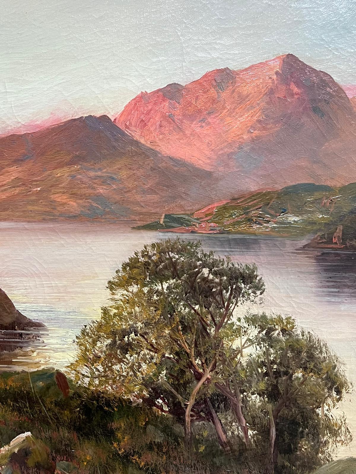 Antike schottische Highland-Landschaft, Sonnenuntergang über prächtigem Lochwasser, Öl  im Angebot 2