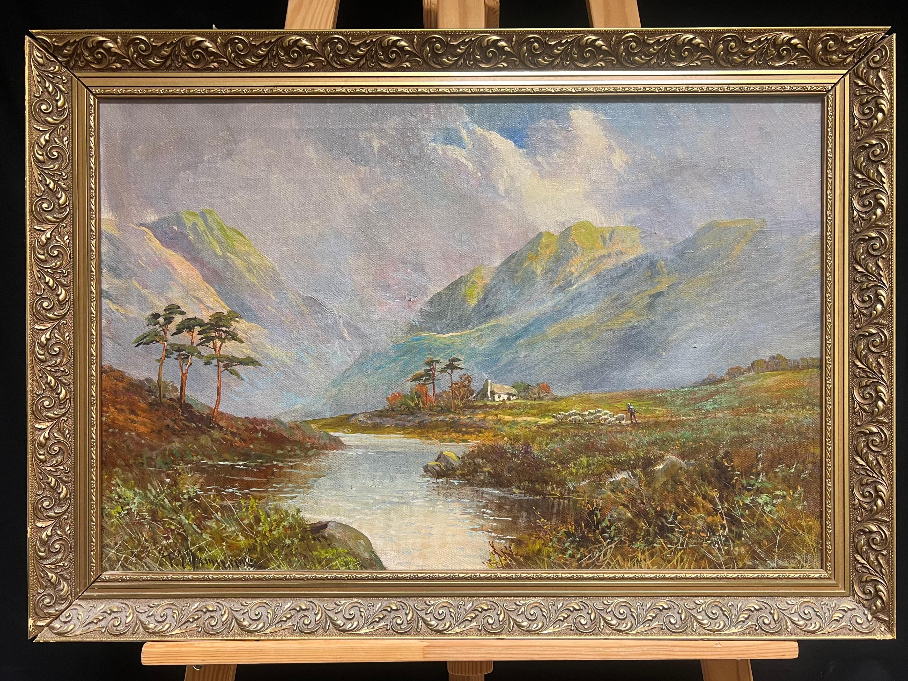 Antigüedades Escocesas Highland Mountain Valley River & Cottage Strathtay Perthshire - Painting de F. E. Jamieson