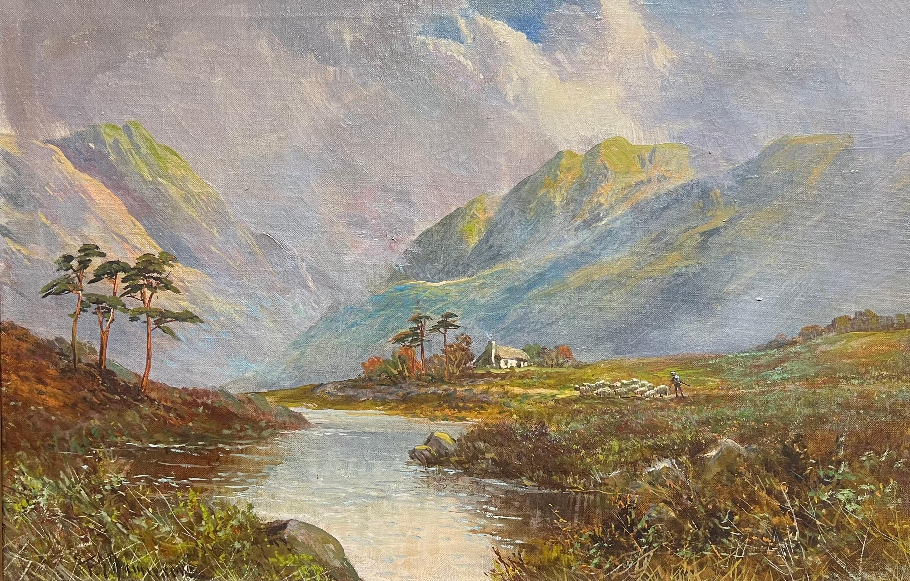 Antigüedades Escocesas Highland Mountain Valley River & Cottage Strathtay Perthshire - Painting Victoriano de F. E. Jamieson