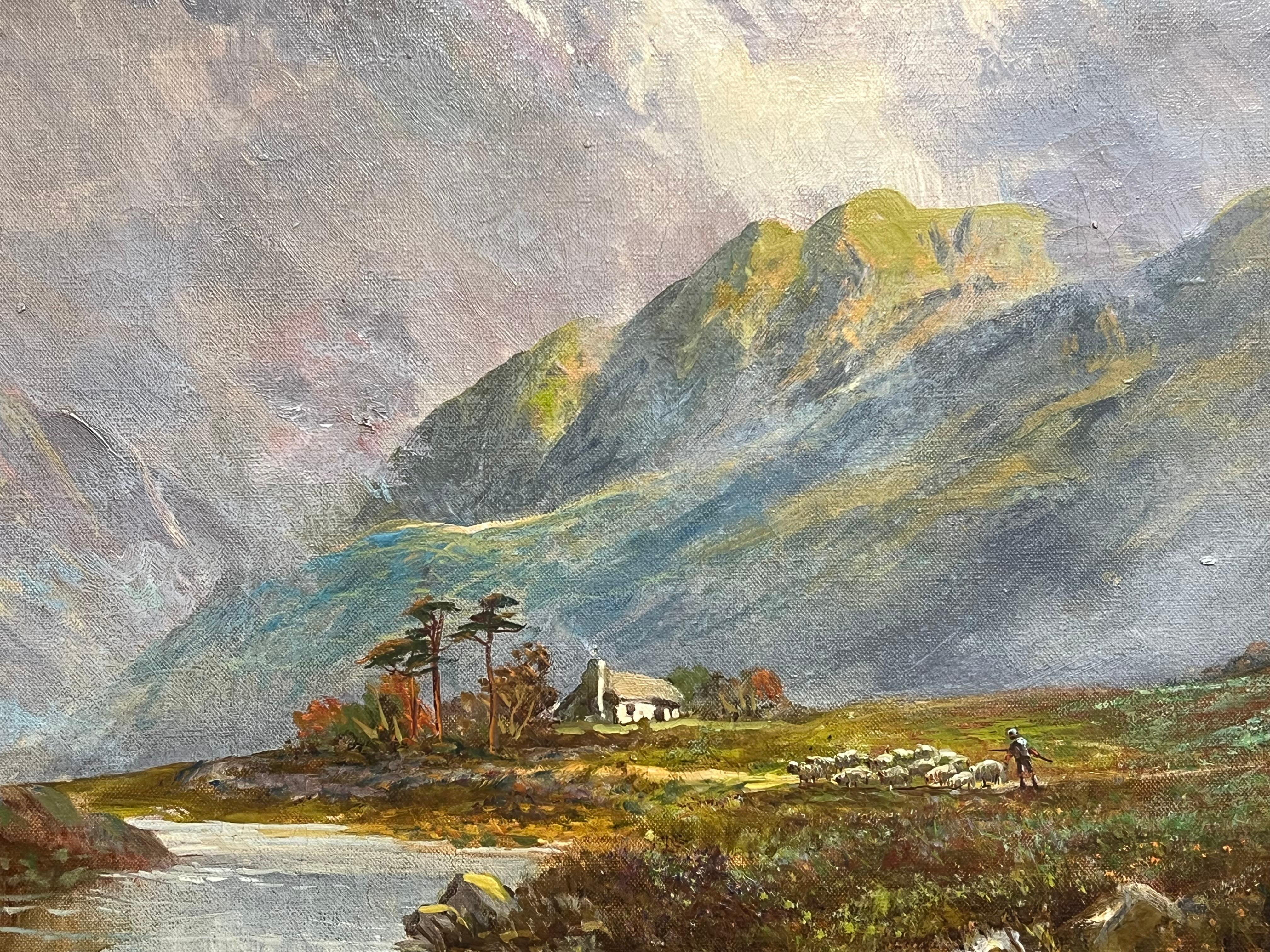 Antigüedades Escocesas Highland Mountain Valley River & Cottage Strathtay Perthshire - Landscape Painting Gris de F. E. Jamieson