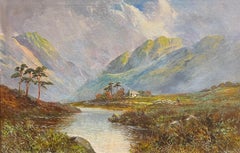 Antique Scottish Highland Mountain Valley River & Cottage Strathtay Perthshire