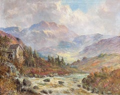 Antike schottische Highland Summer The Old Mill by the River Valley Landscape, schottische Sommerlandschaft