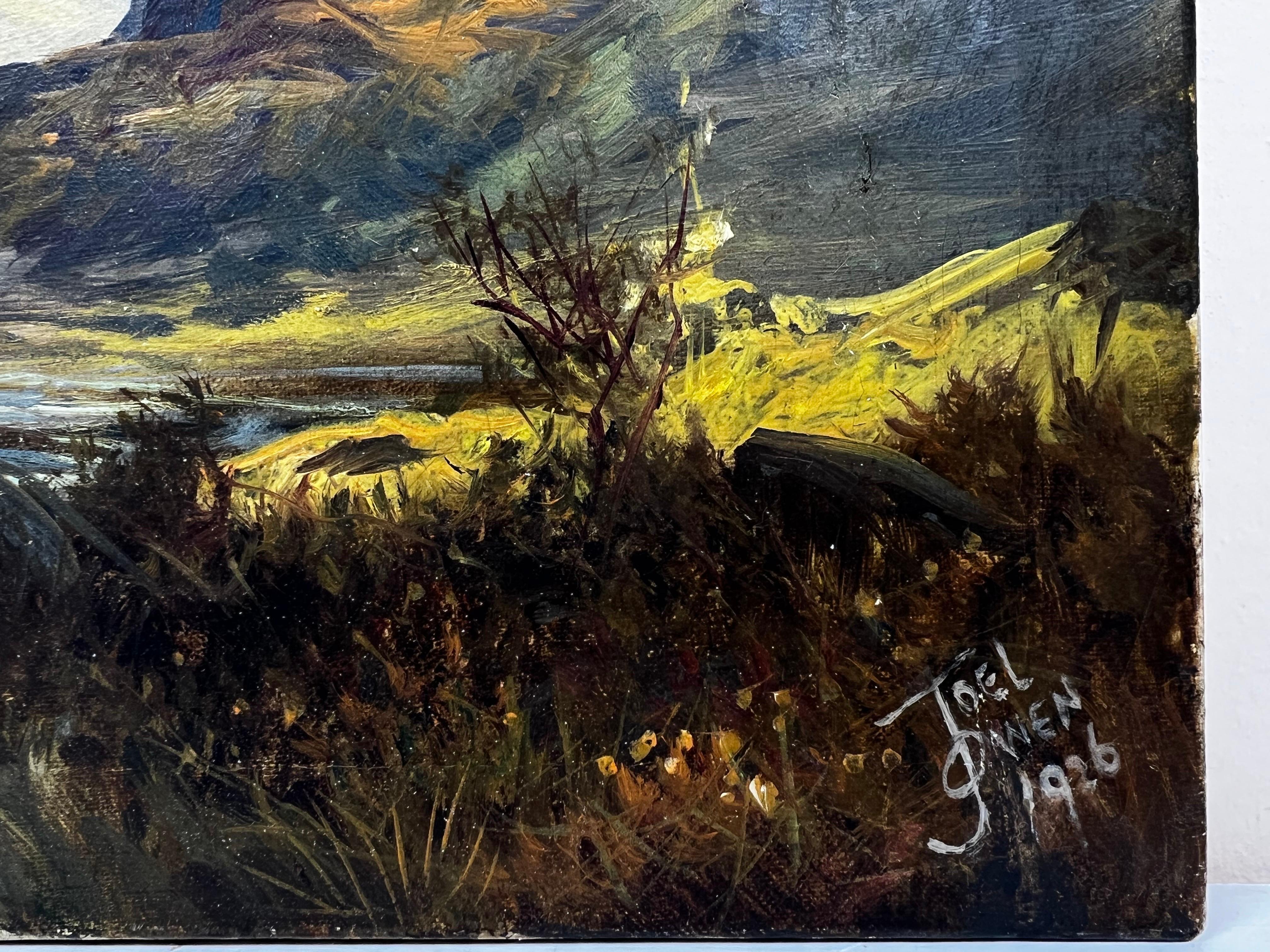 Antique Scottish Highlands Landscape Signed Oil Painting River through Glen For Sale 1