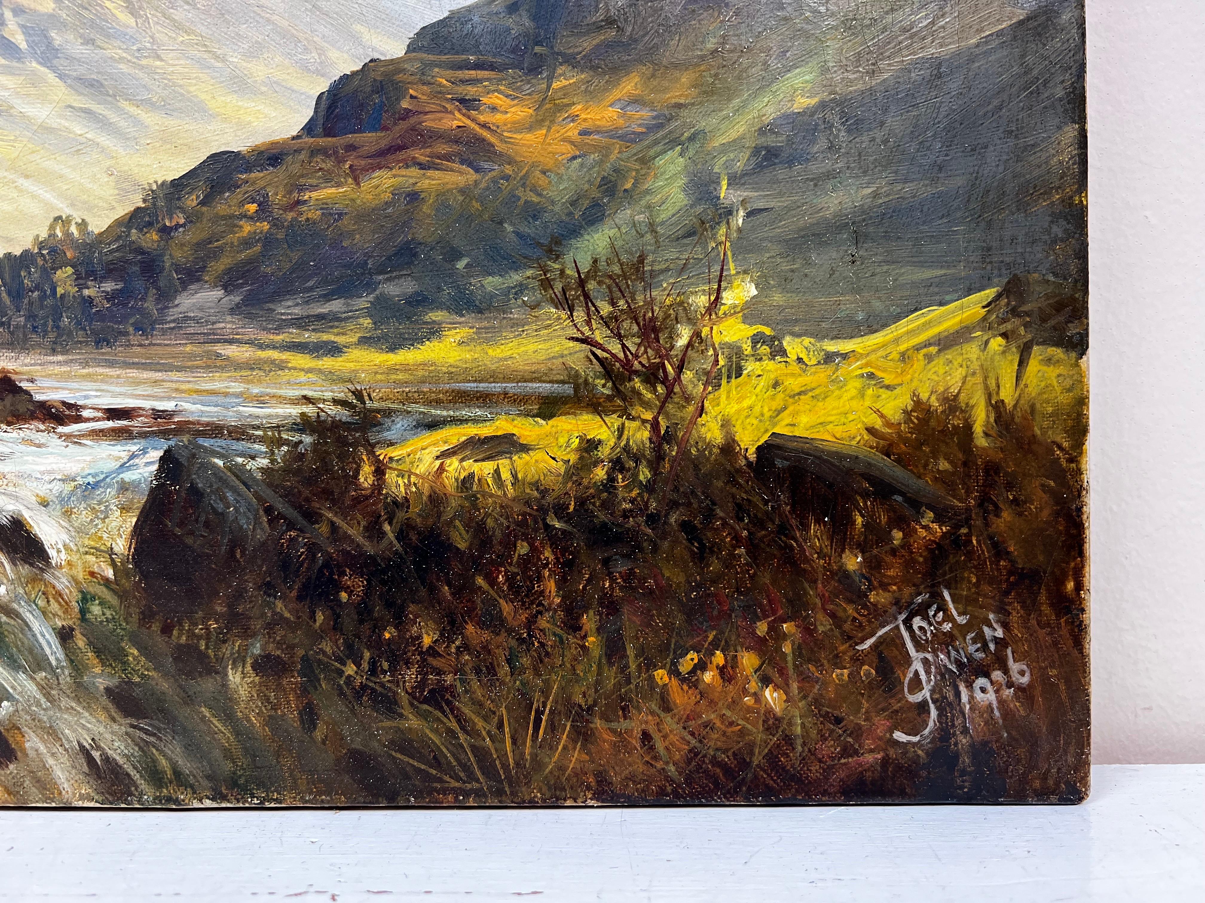 Antique Scottish Highlands Landscape Signed Oil Painting River through Glen For Sale 3
