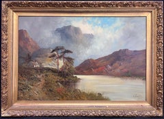 Antique Scottish Highlands Loch Scene Signed Oil Painting on Canvas