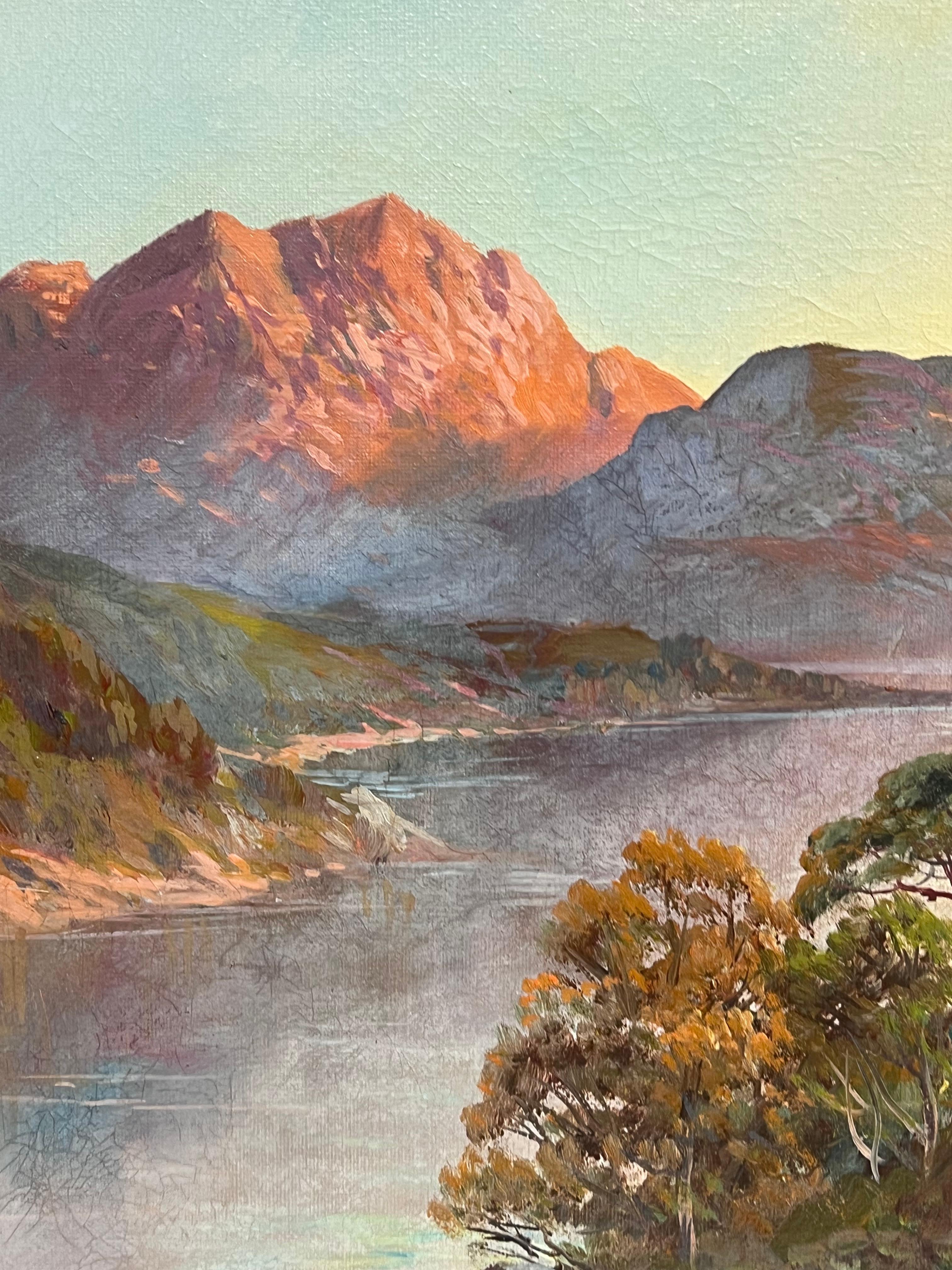 Sunset over Loch Lomond
signed by F. E. Jamieson (British 1895-1950)
oil on canvas, framed
framed: 20 x 27.5 inches
canvas: 16 x 24 inches
provenance: private collection, UK
condition: The painting is in very good condition. 
