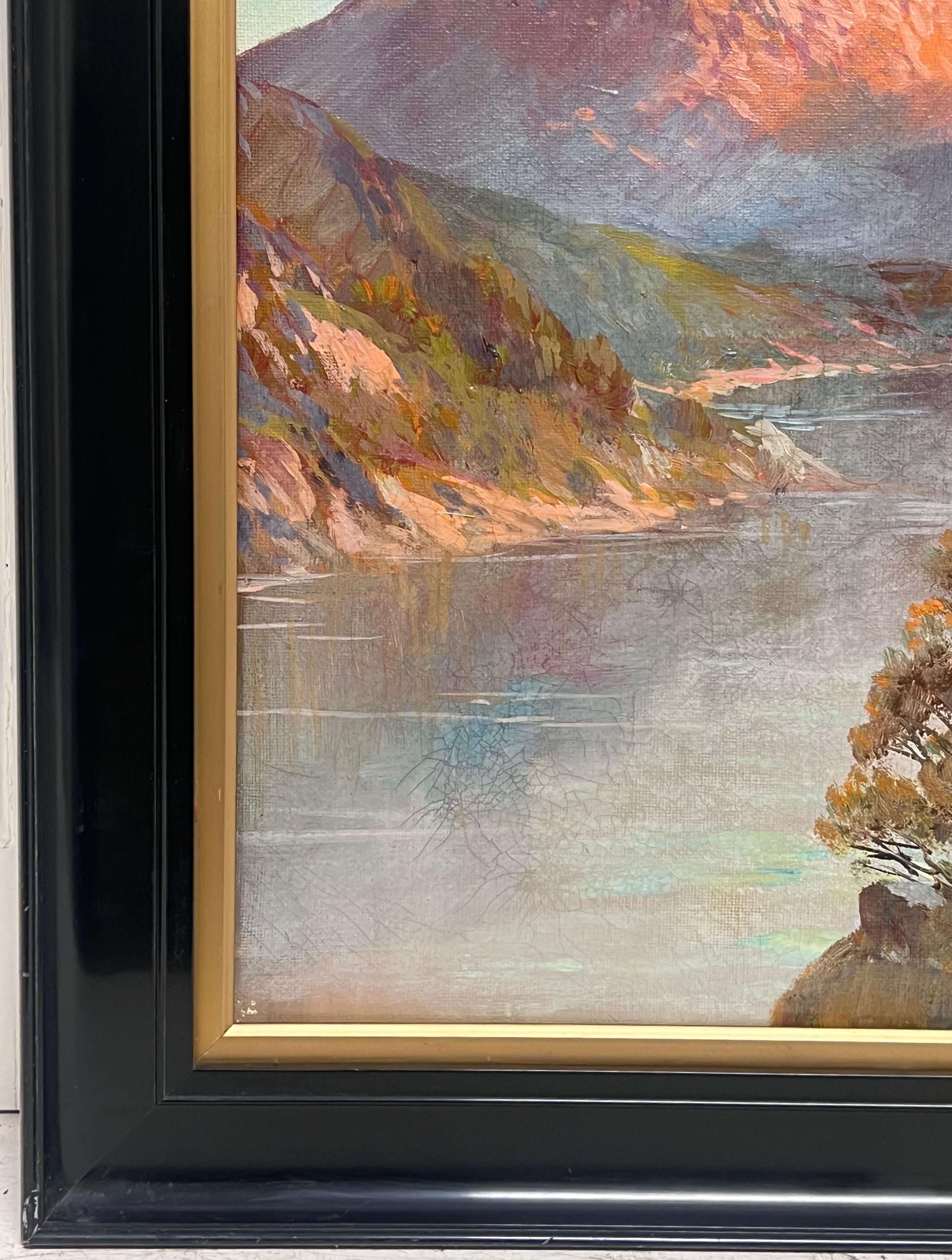Antique Scottish Highlands Oil Painting Sunset over Highland Loch Lomond For Sale 1