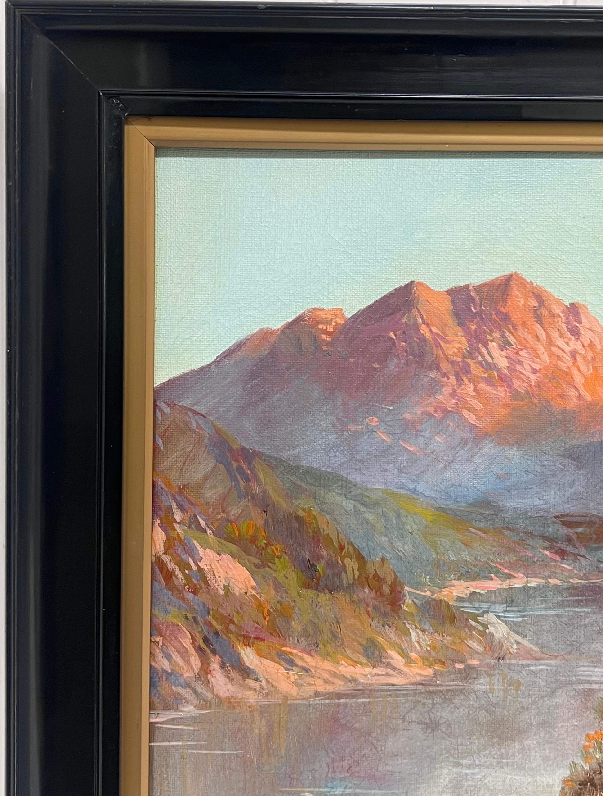 Antique Scottish Highlands Oil Painting Sunset over Highland Loch Lomond For Sale 3