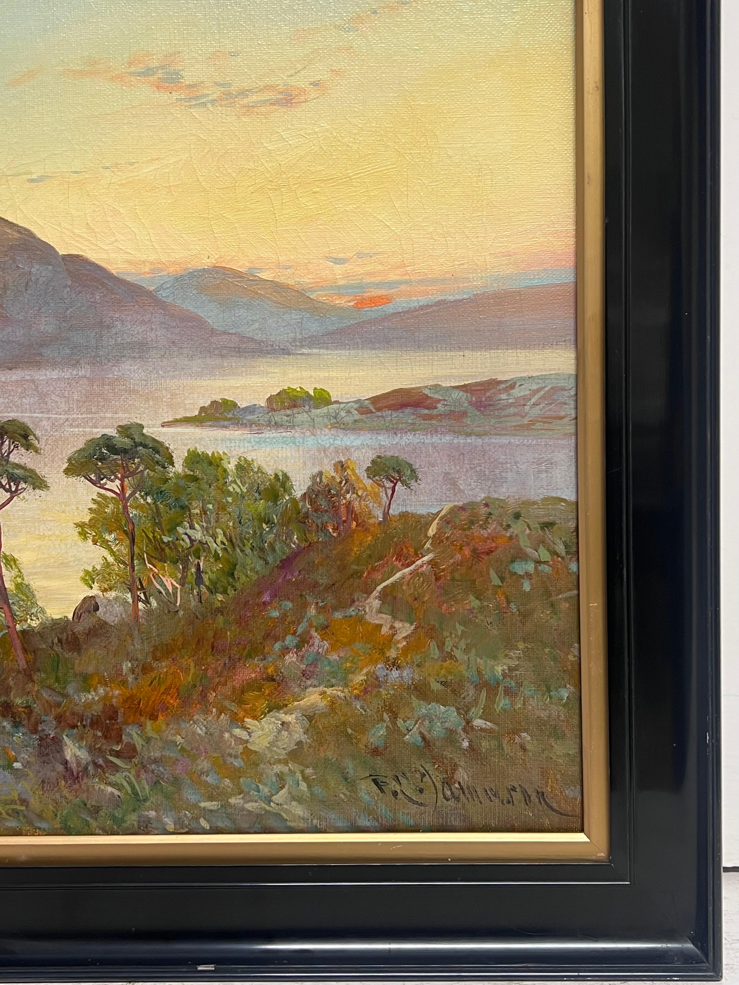Antique Scottish Highlands Oil Painting Sunset over Highland Loch Lomond For Sale 4